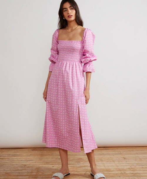 Kitri, Jolene Pink Floral Shirred Cotton Dress, £165