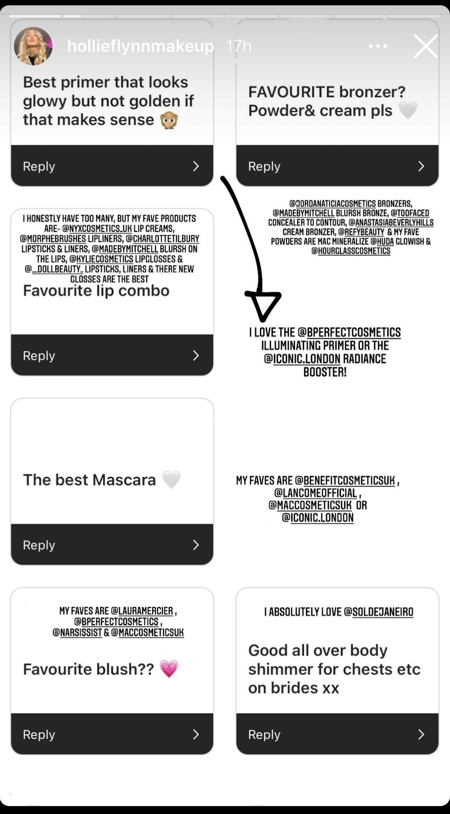A screenshot of a story posted by Holly Flynn on her Instagram sharing her favourite products