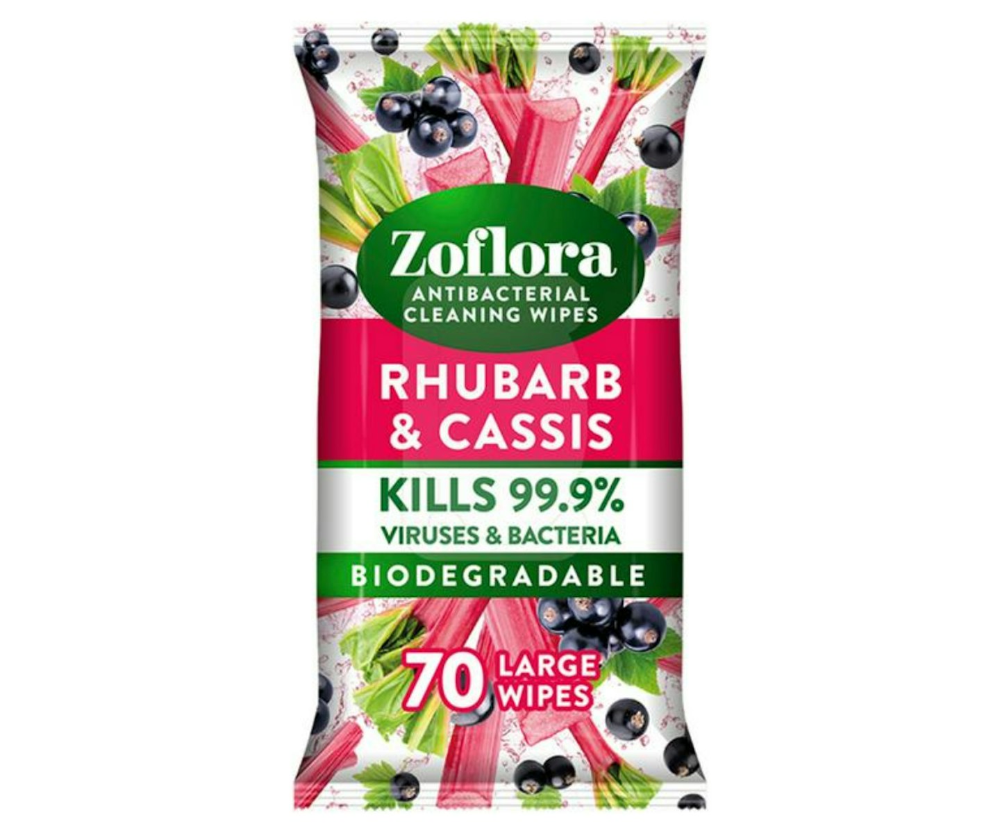 Zoflora Antibacterial Multi-Surface Cleaning Wipes Rhubarb & Cassis 70 Large Wipes