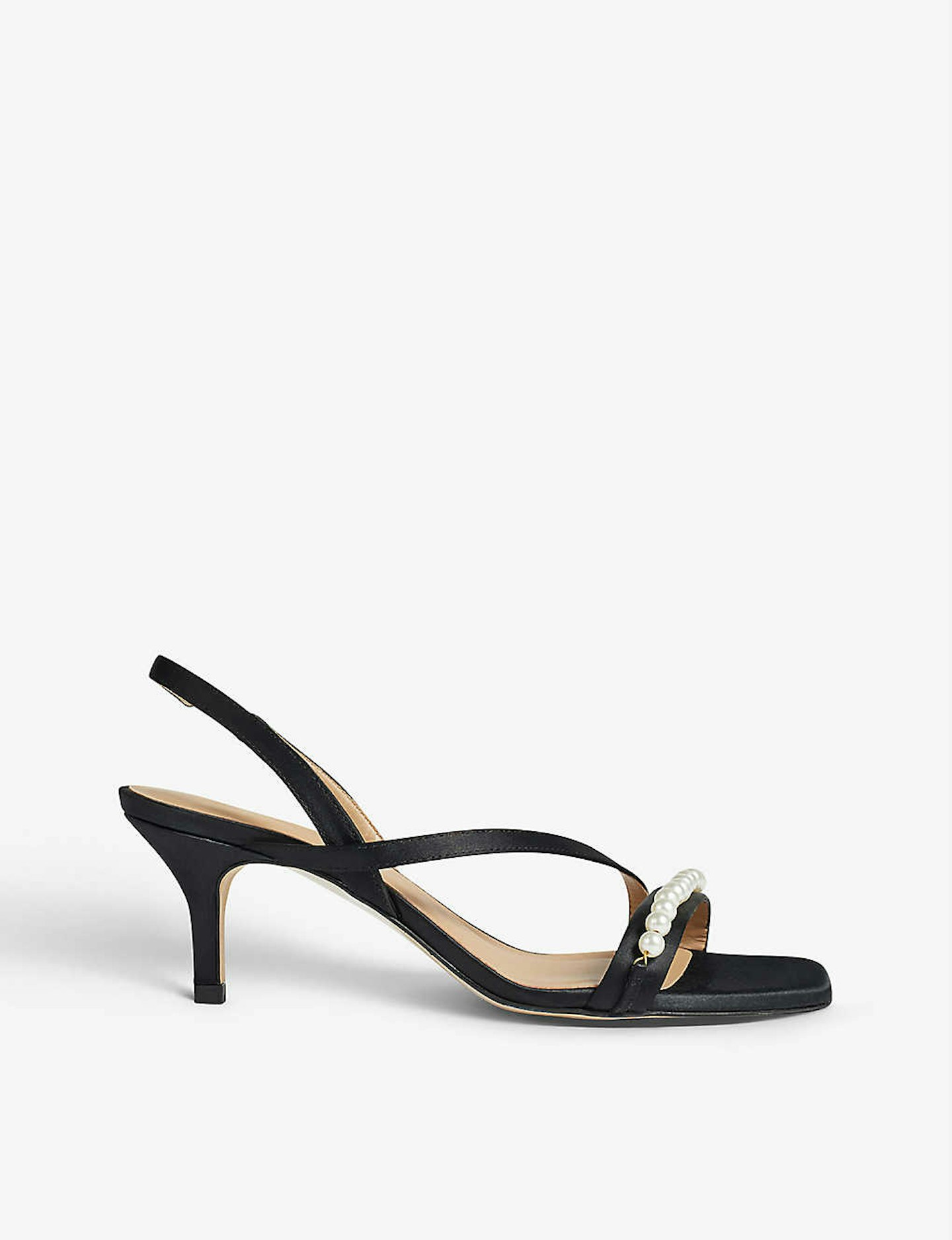 best brunch outfits LK Bennett, Pearl Embellished Satin Heeled Sandals, £114