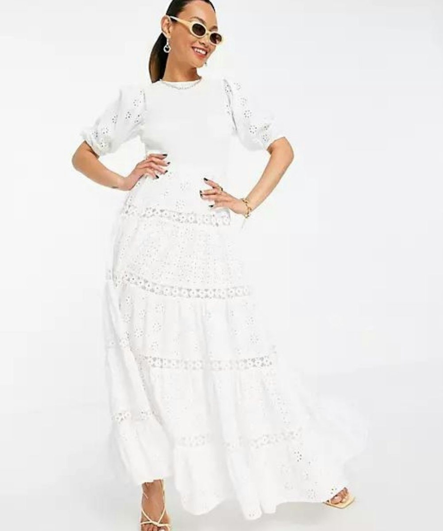 ASOS DESIGN Shirred Mixed Broderie Maxi Dress