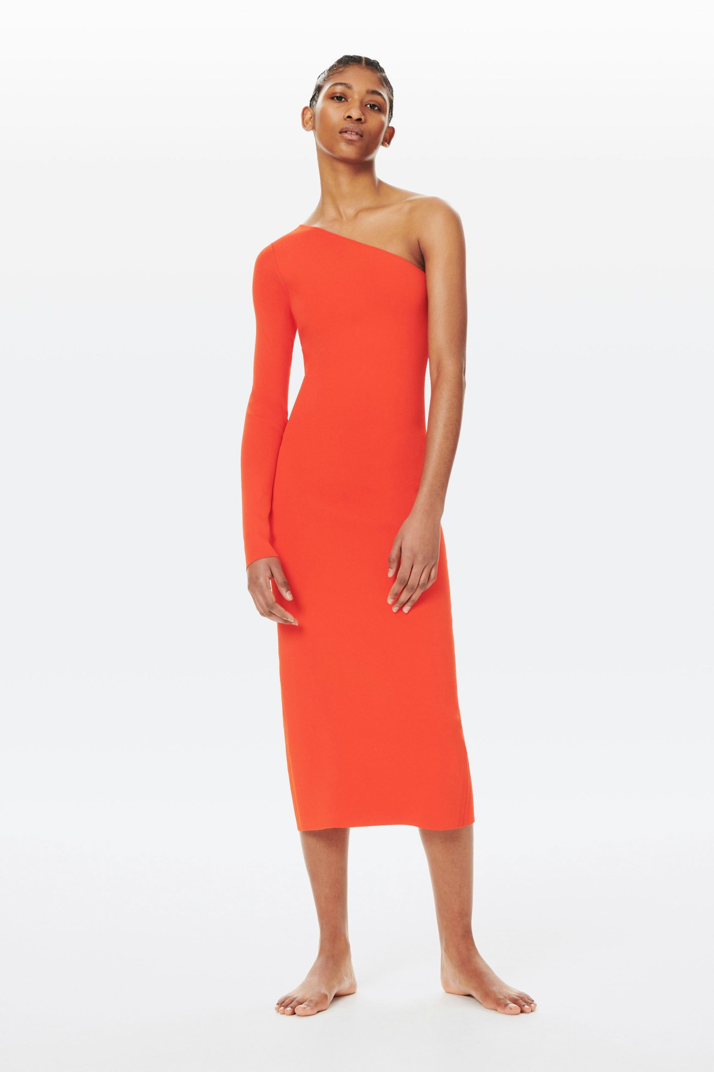VB Body, VB Body One Shoulder Midi Dress in Red-Orange, £650
