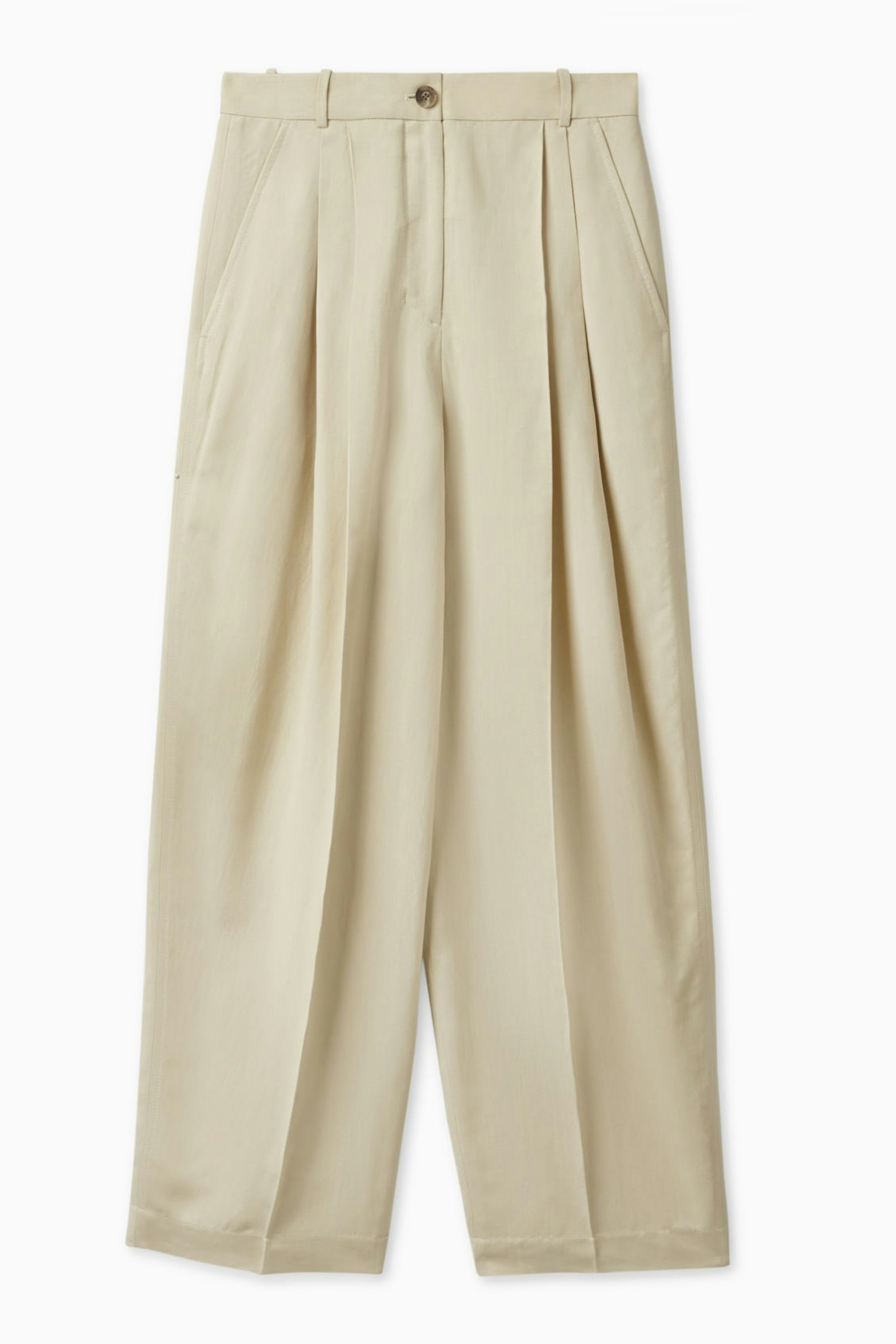best trousers for summer   COS, Relaxed FIt Cotton Tailored Trousers, £99