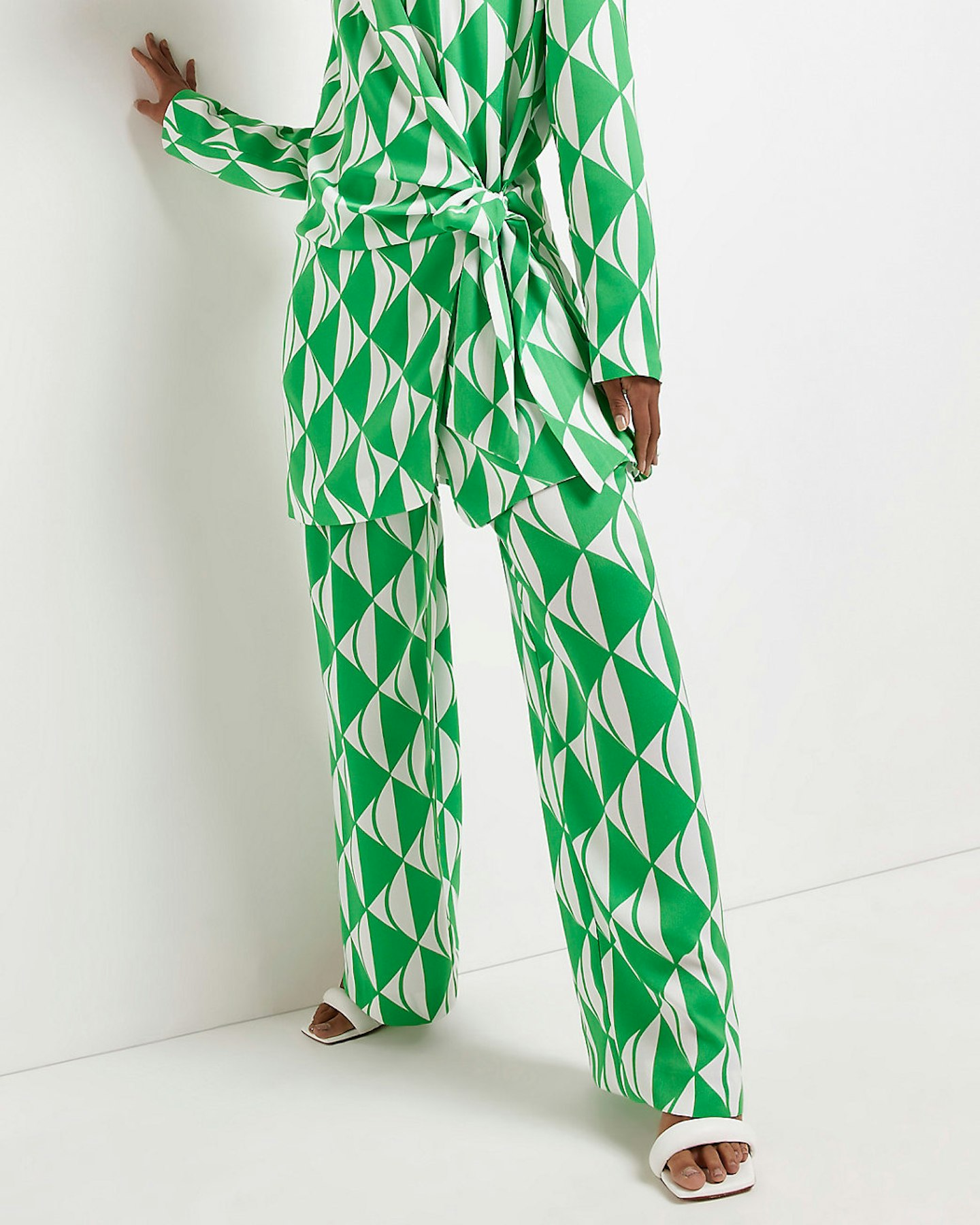 Pattern Summer Trousers  River Island, Green Geometric Print Trousers, £40
