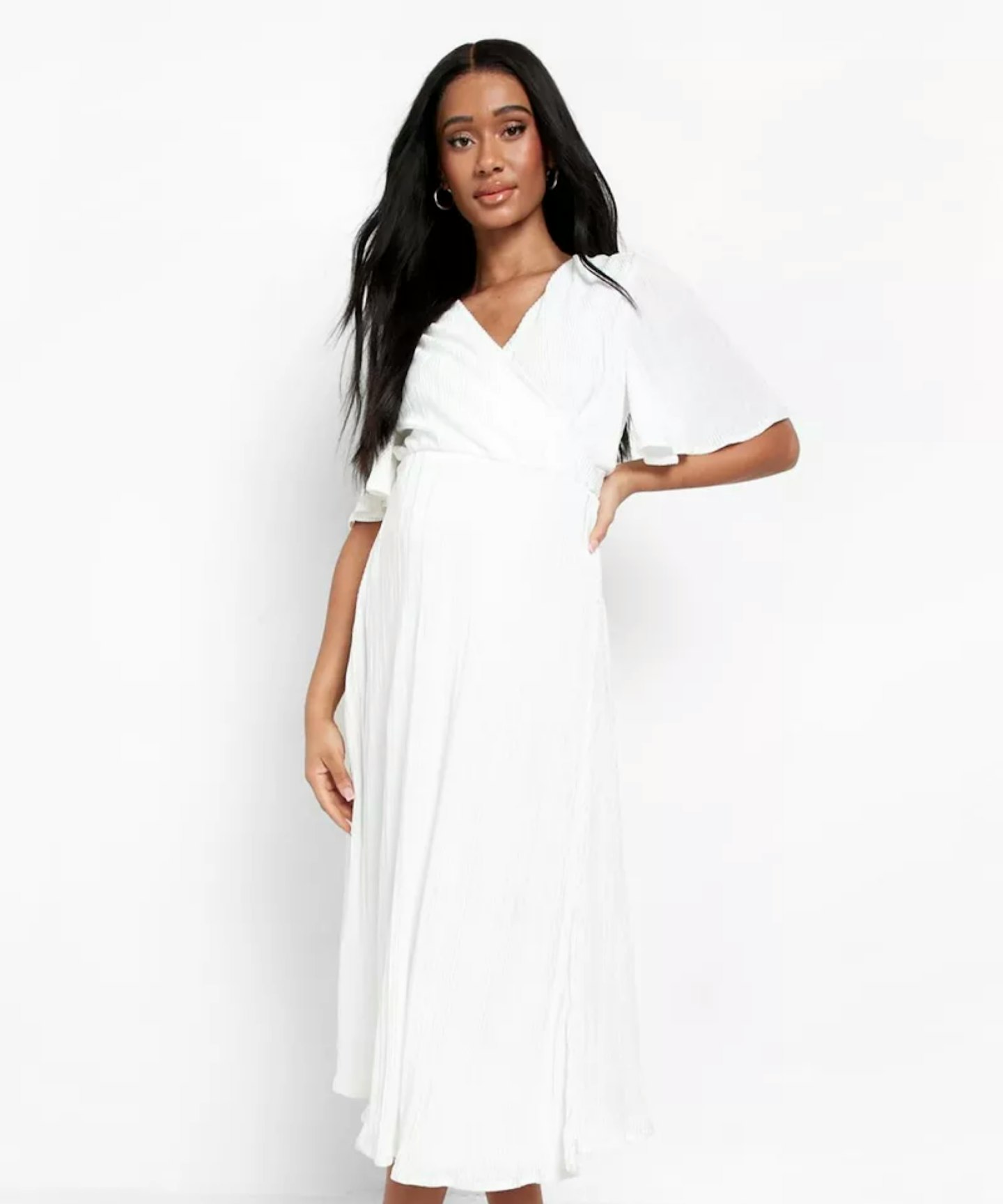 boohoo Maternity Wrap Pleated Skater Midi Dress, £30.40