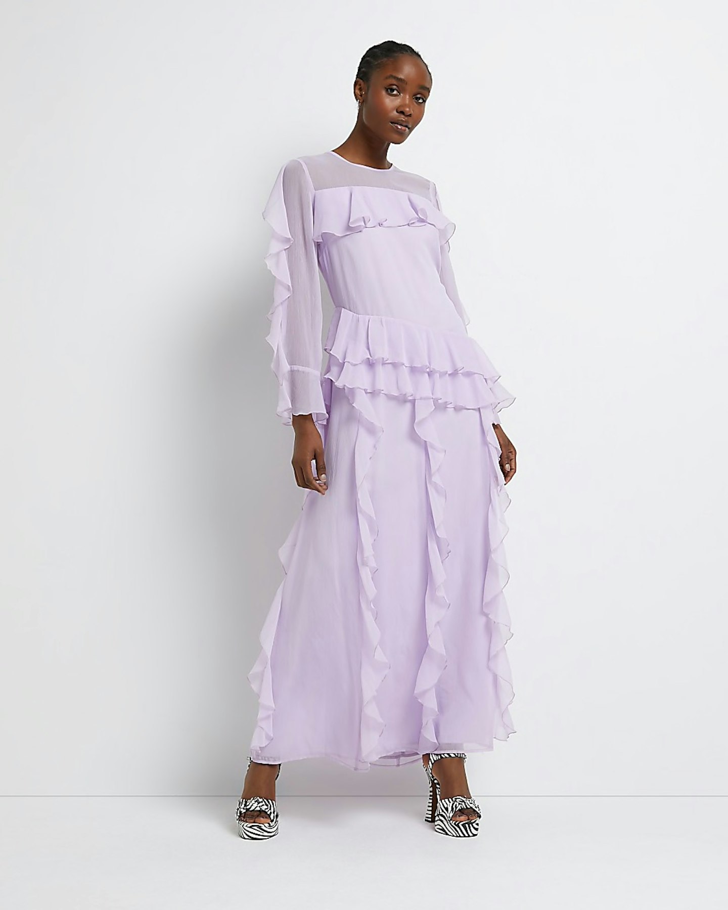 river island best buys Purple Maxi Sheer Ruffle Maxi Dress, £65