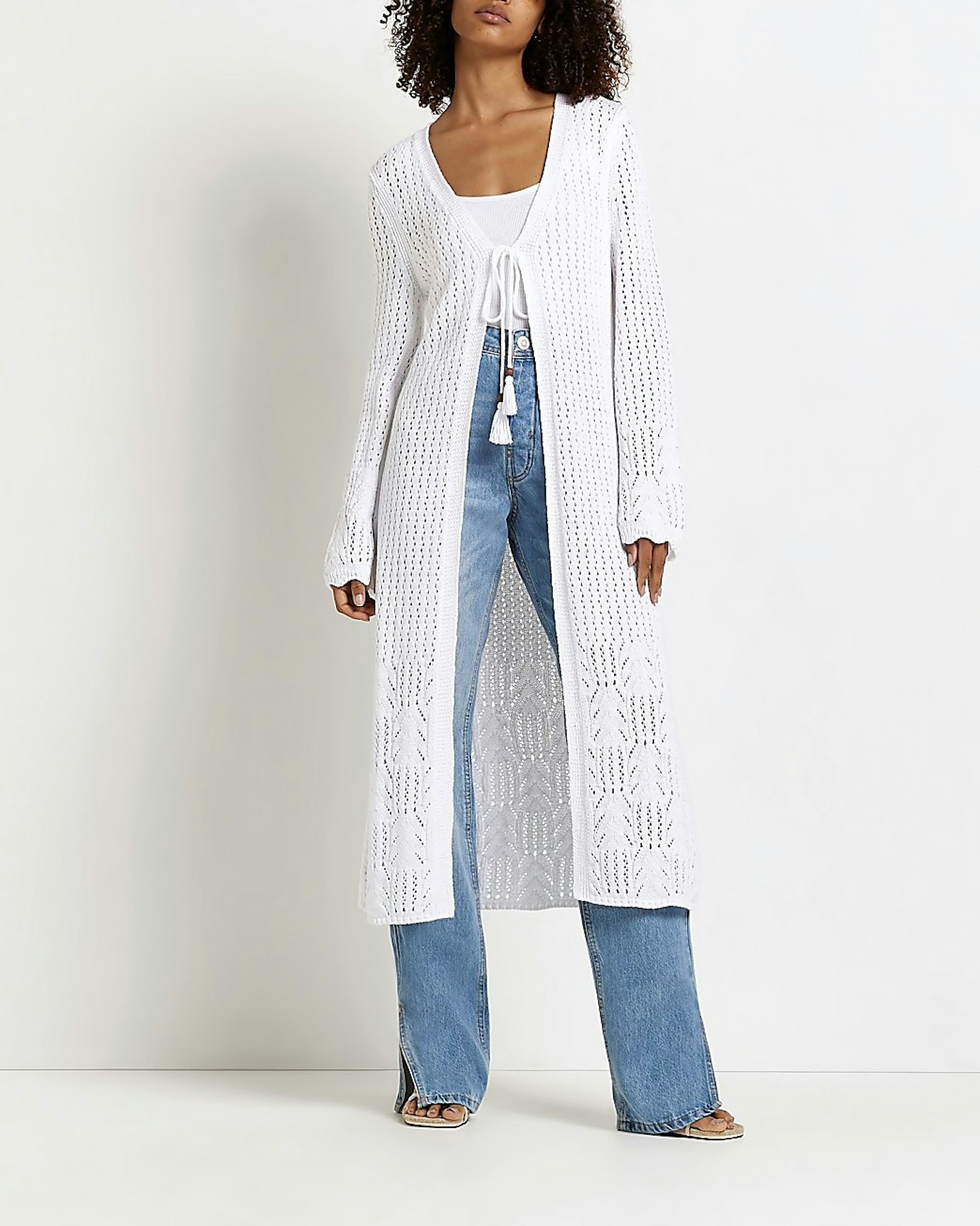 river island best buys White Crochet Longline Cardigan Top, £45