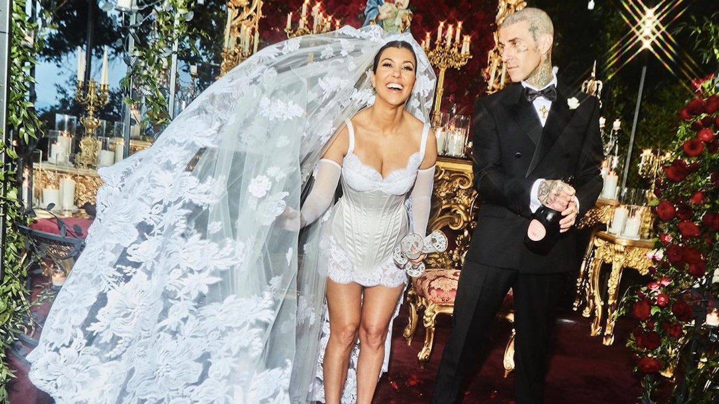 kourtney wedding dress designer Kourtney Kardashian Wears a Corseted Dolce & Gabbana Dress to Wed Travis Barker in Italy