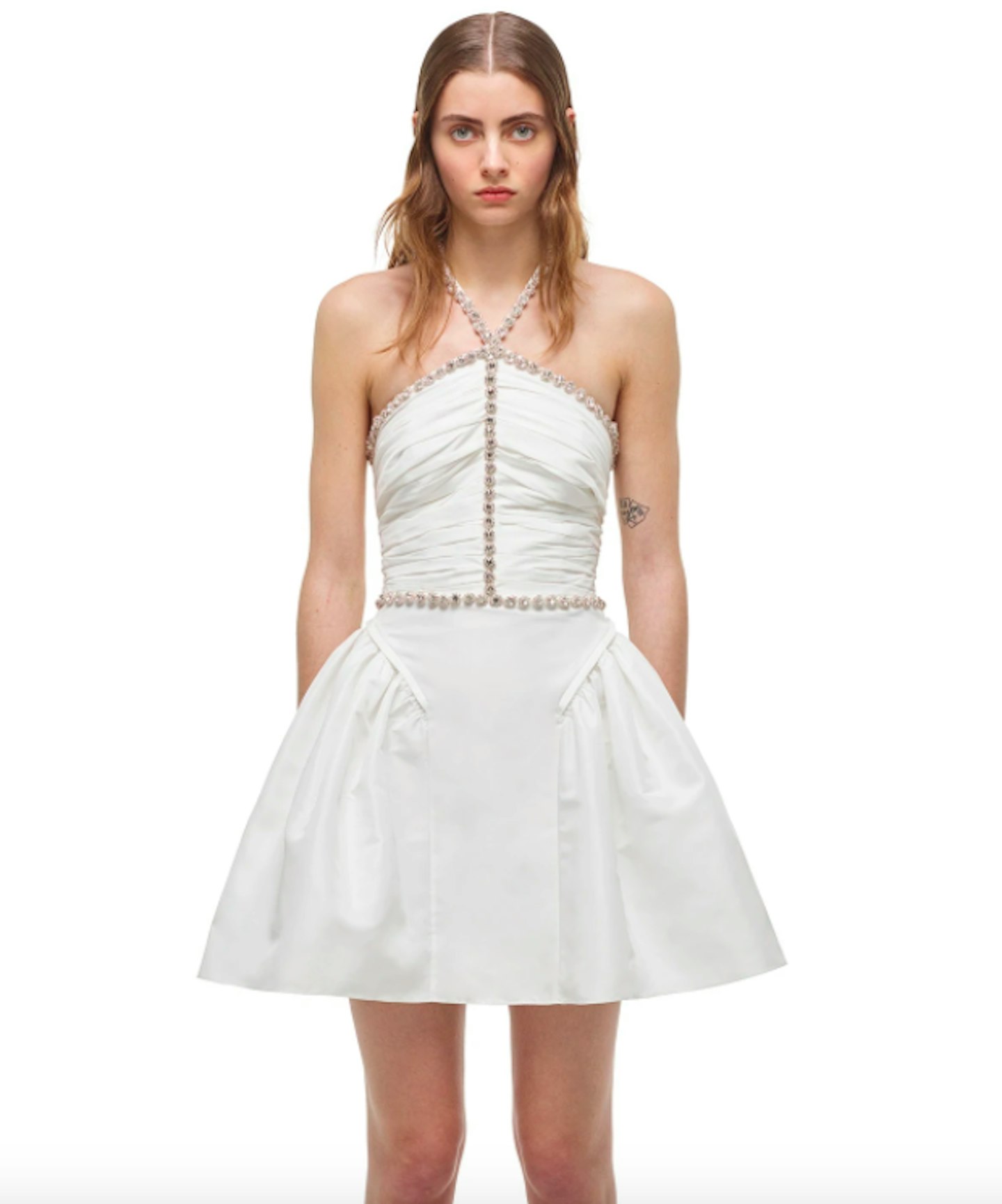 Self-Portrait, White Taffeta Diamante-Trim Mini Dress, £350