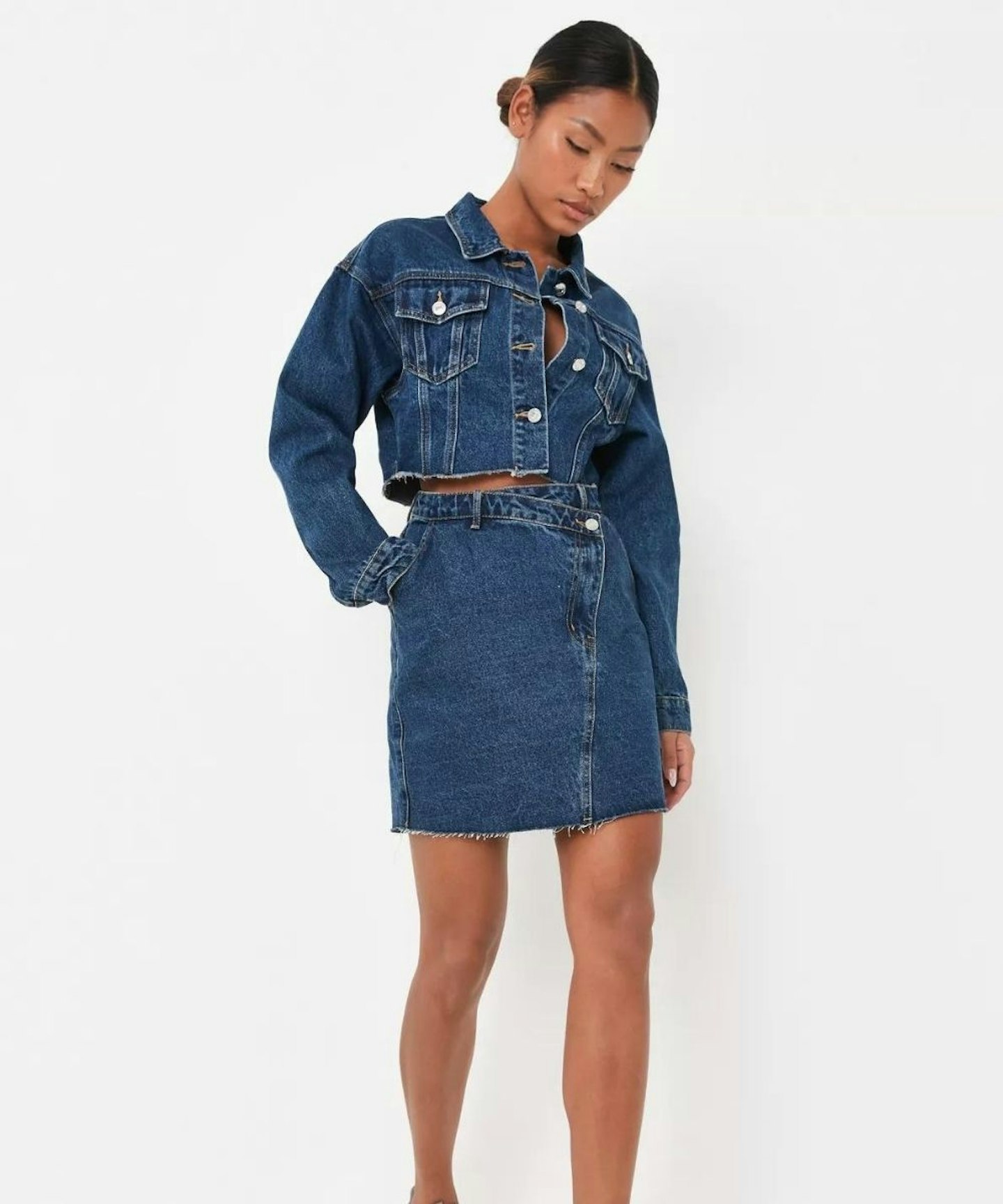 Blue Co-Ord Asymmetric Denim Mini Skirt