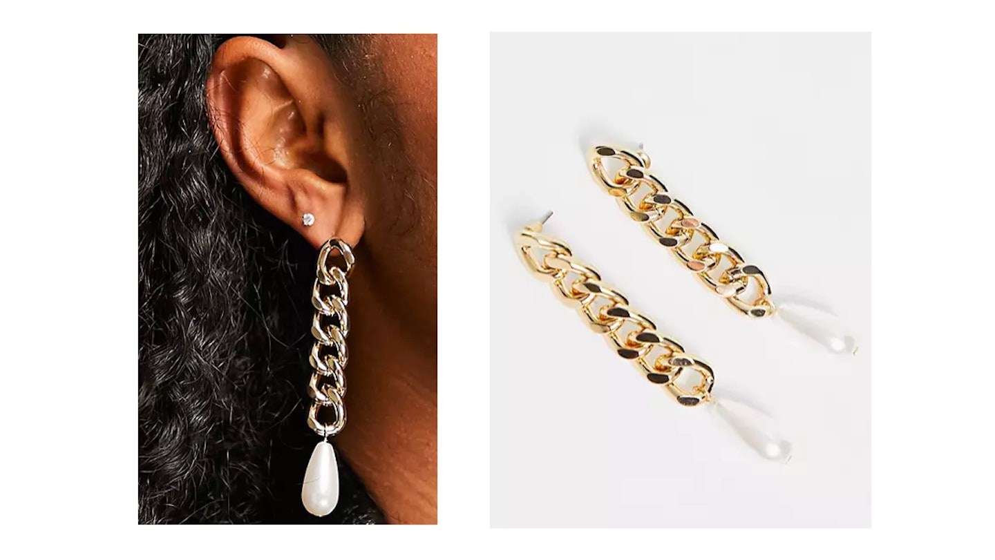 Topshop faux pearl and chain drop earrings in gold