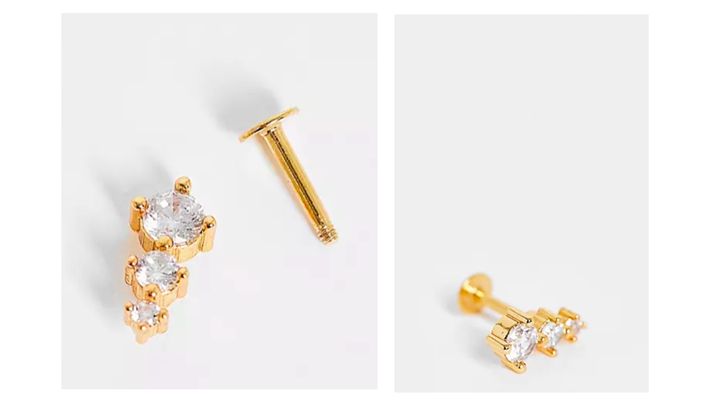 Kingsley Ryan triple crystal micro piercing in gold plated