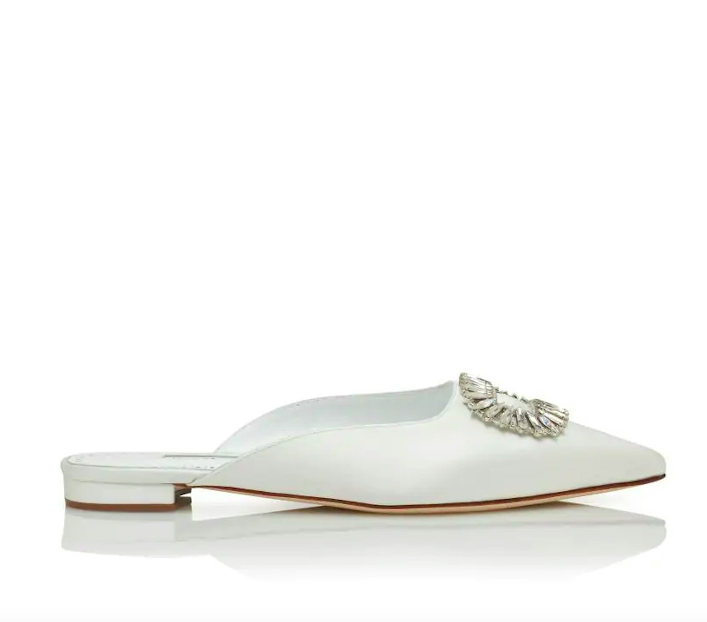 Manolo Blahnik, White Satin Shell Crystal Embellished Mules, £775