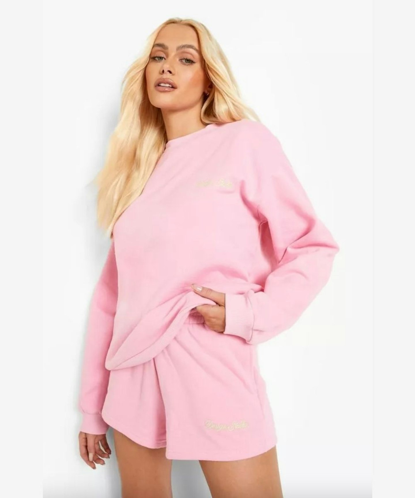DSGN Studio Embroidered Short Tracksuit in Pink