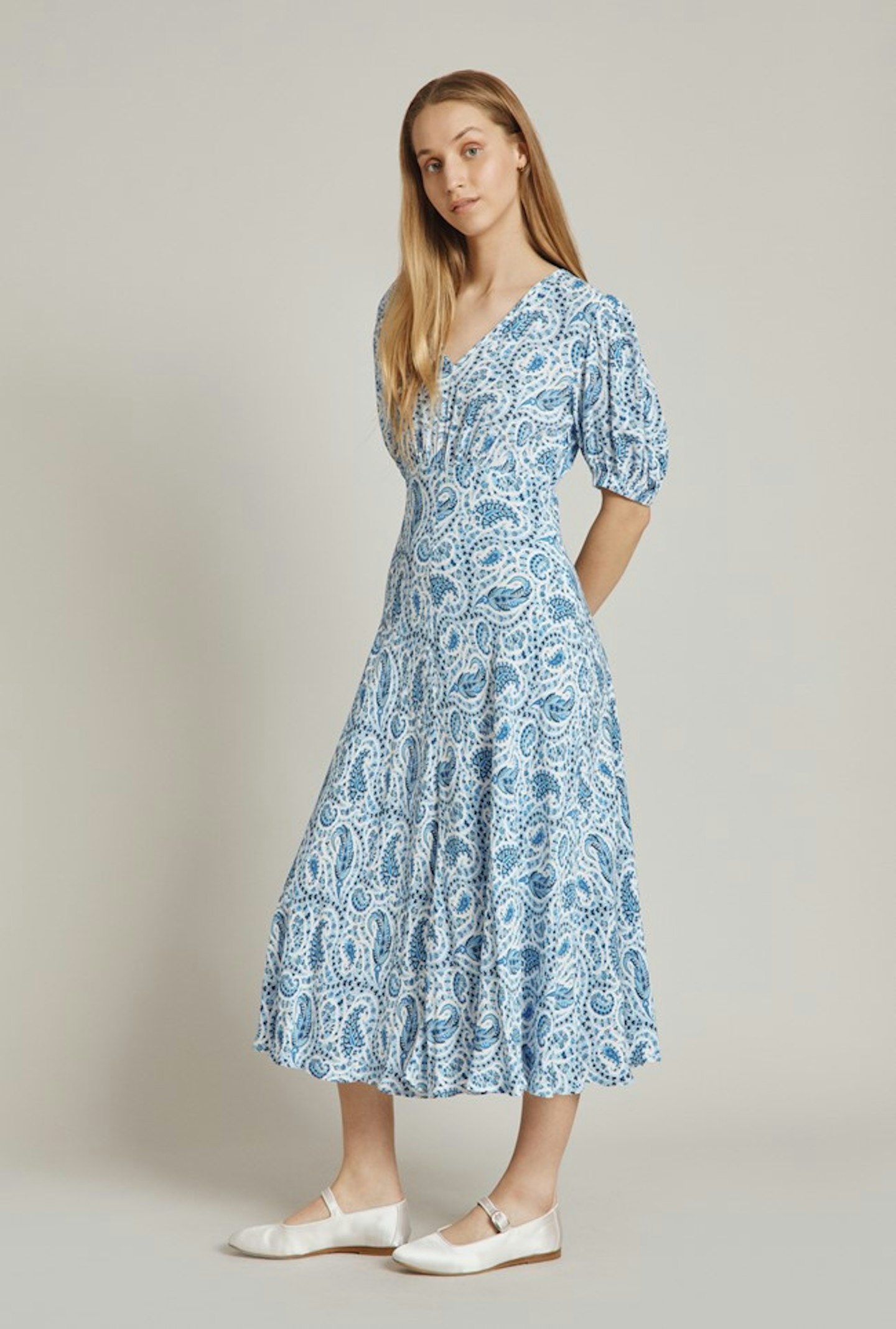 Ghost, Petra Dress Blue Paisley, £129