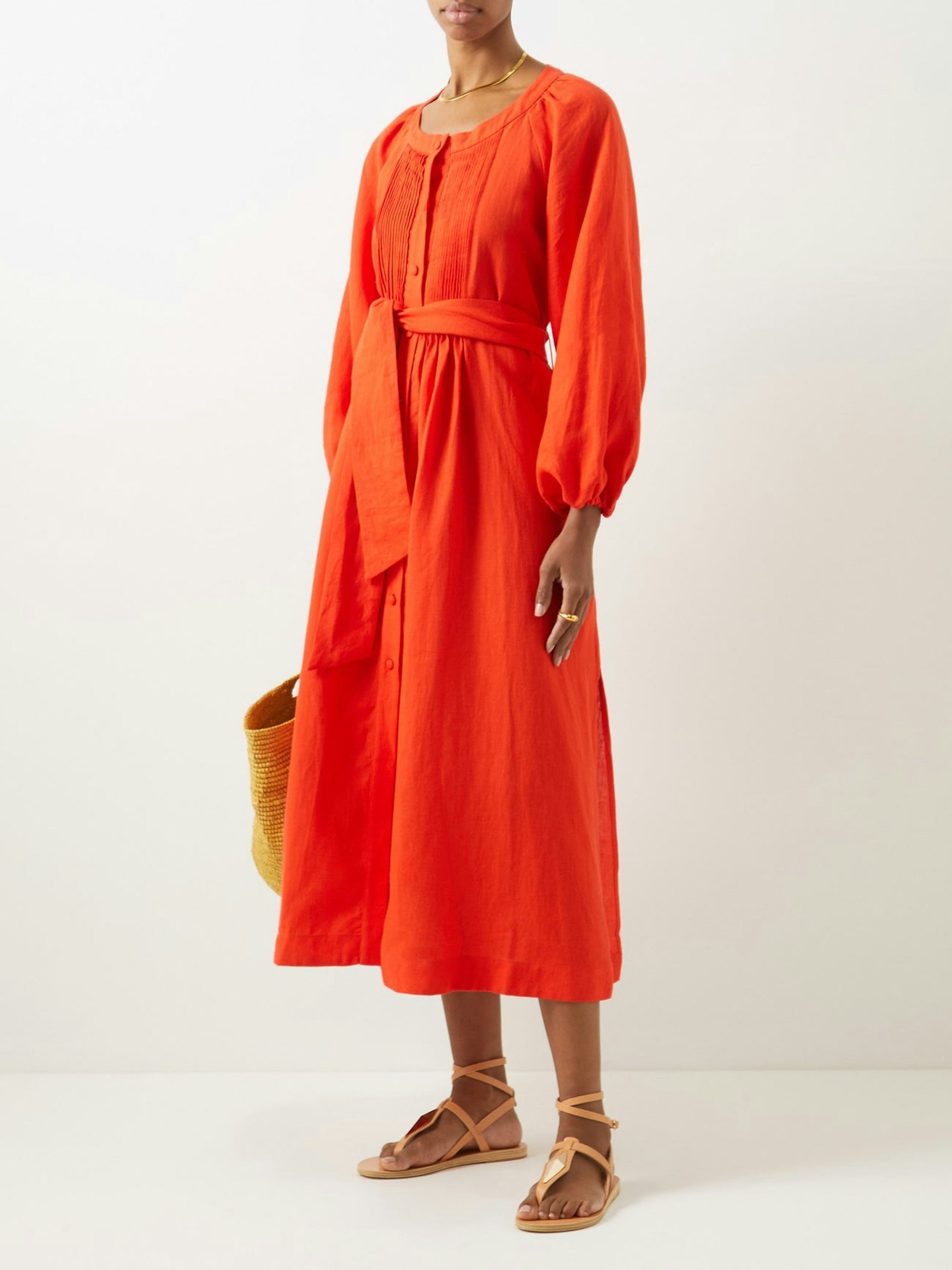 jubilee dresses Casa Raki, Felicia Balloon-Sleeve Organic Linen Dress, £345