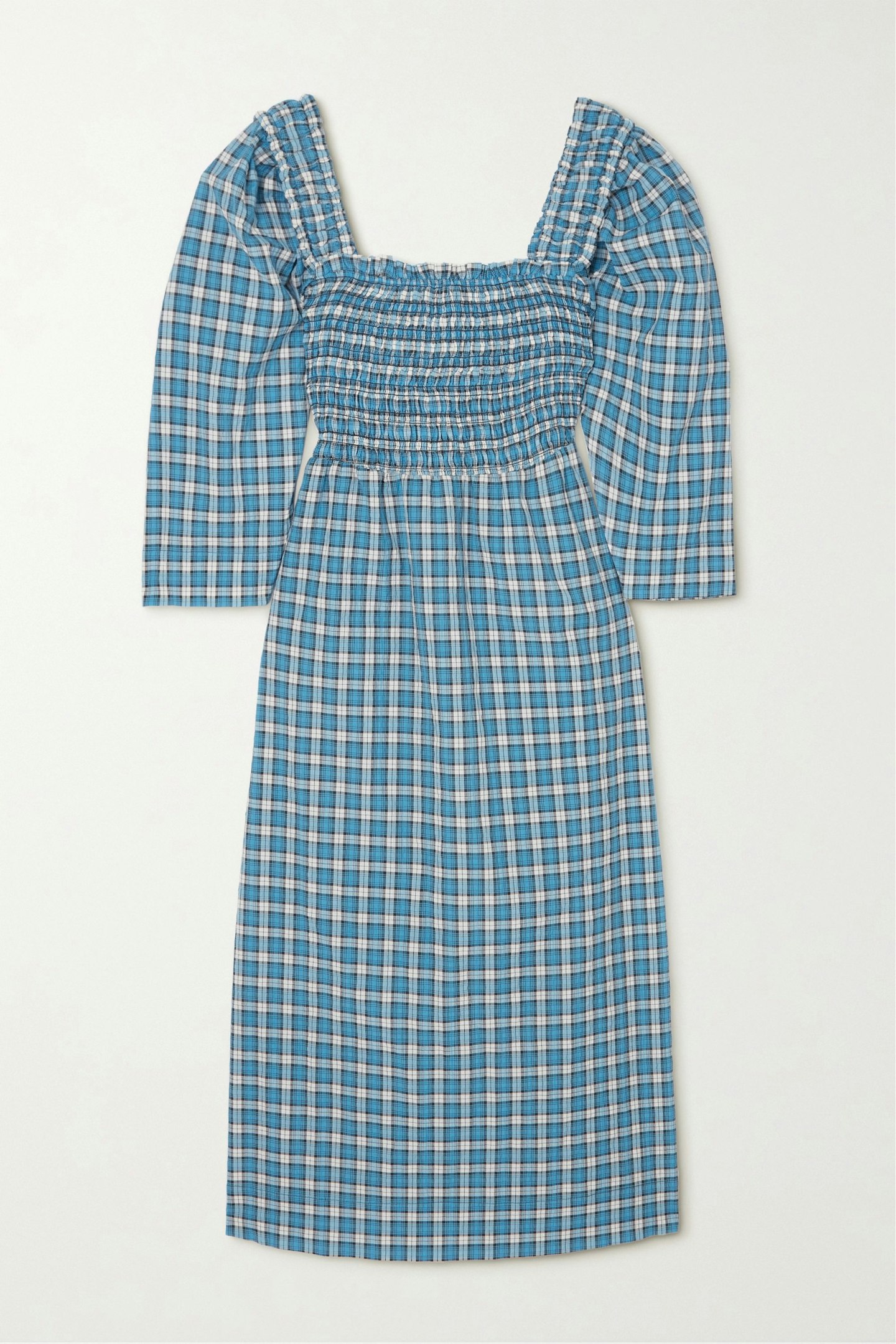 jubilee dresses Ganni, Smocked Cotton Organic Cotton Blend Seersucker Midi Dress, £225