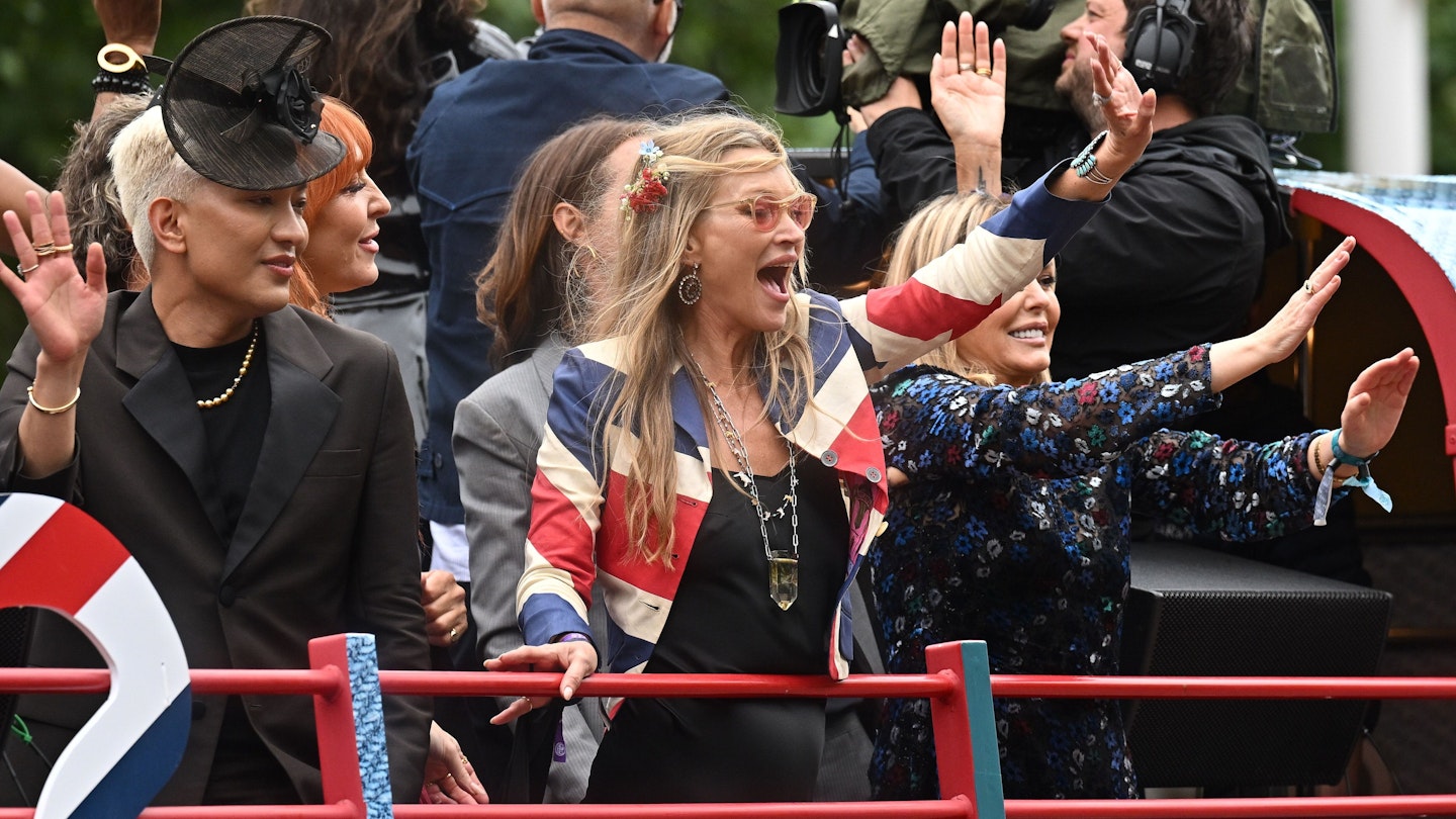 Kate Moss Platinum Jubilee in Union Jack blazer