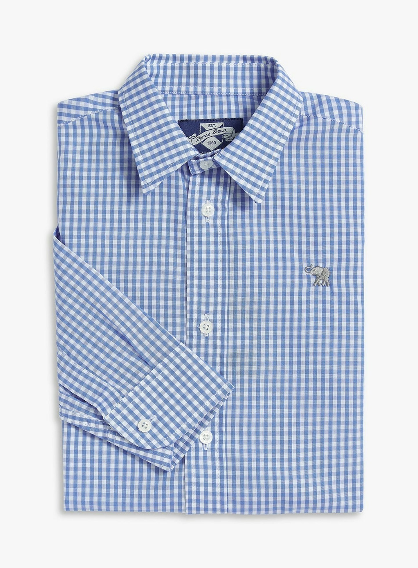Trotters, Thomas Brown Blue Gingham Oliver Shirt, £45