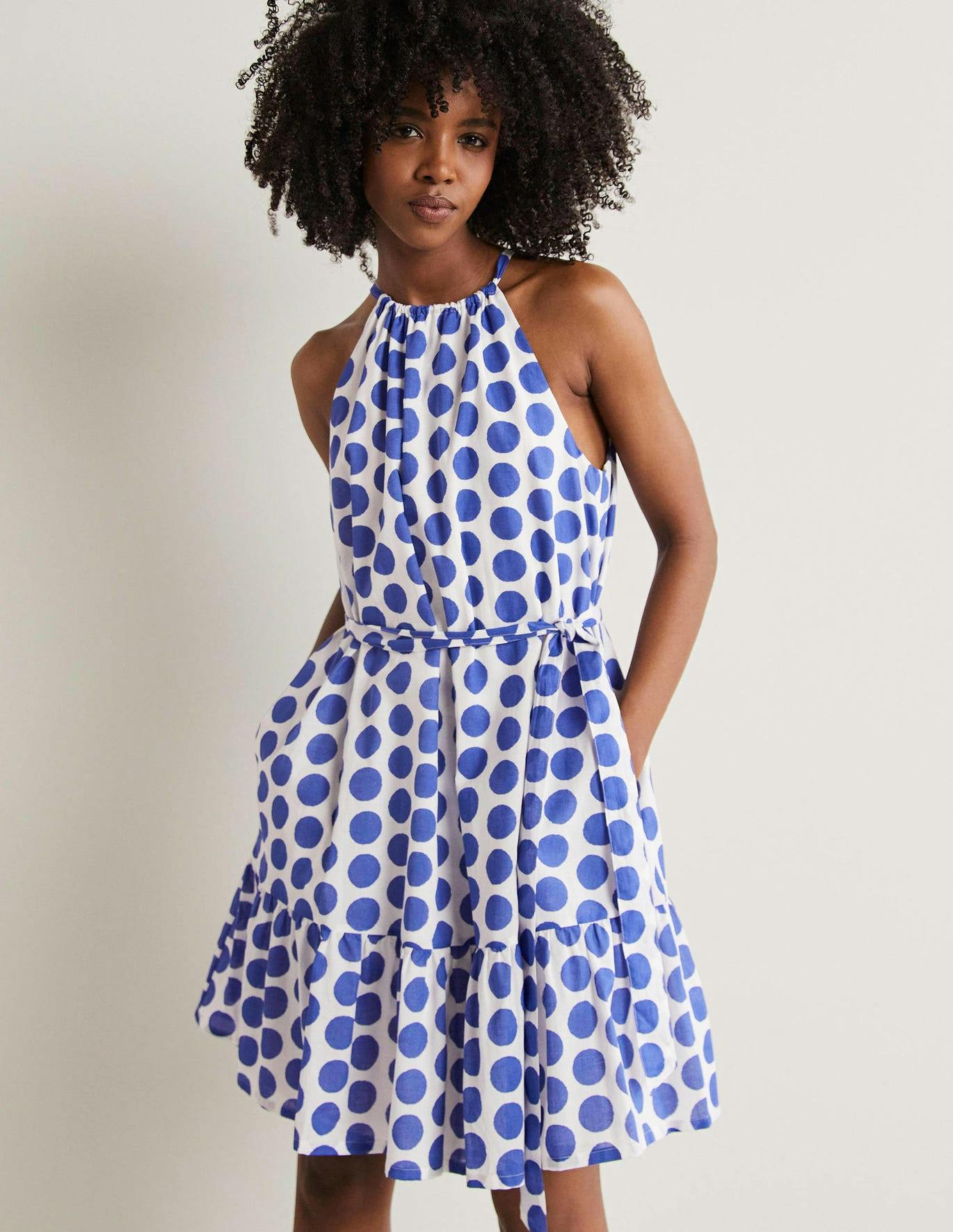 Polka dot dress zara blue best sale