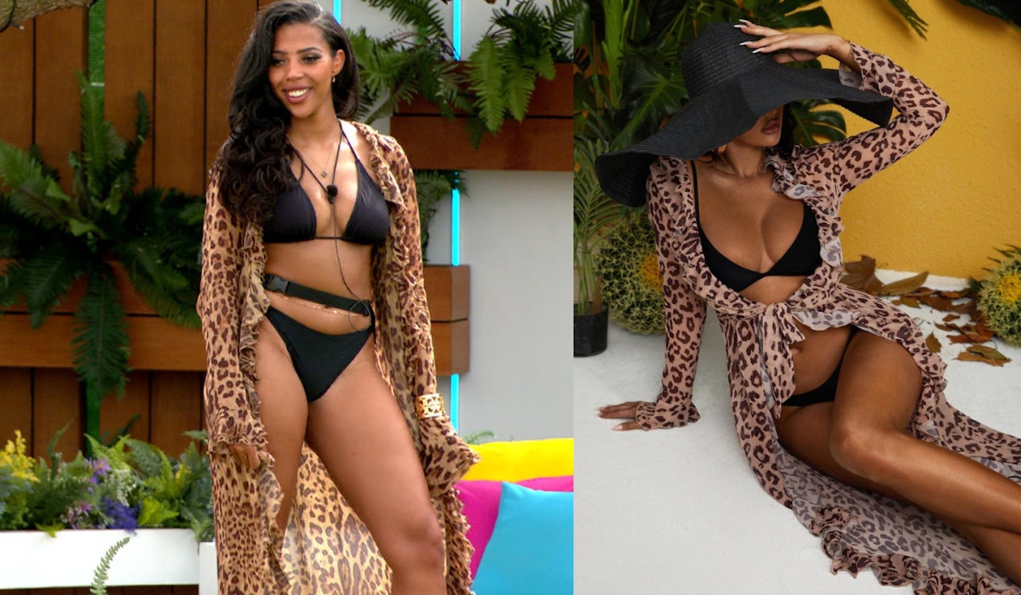 Amber's Leopard Print Kimono and Black Bikini Set