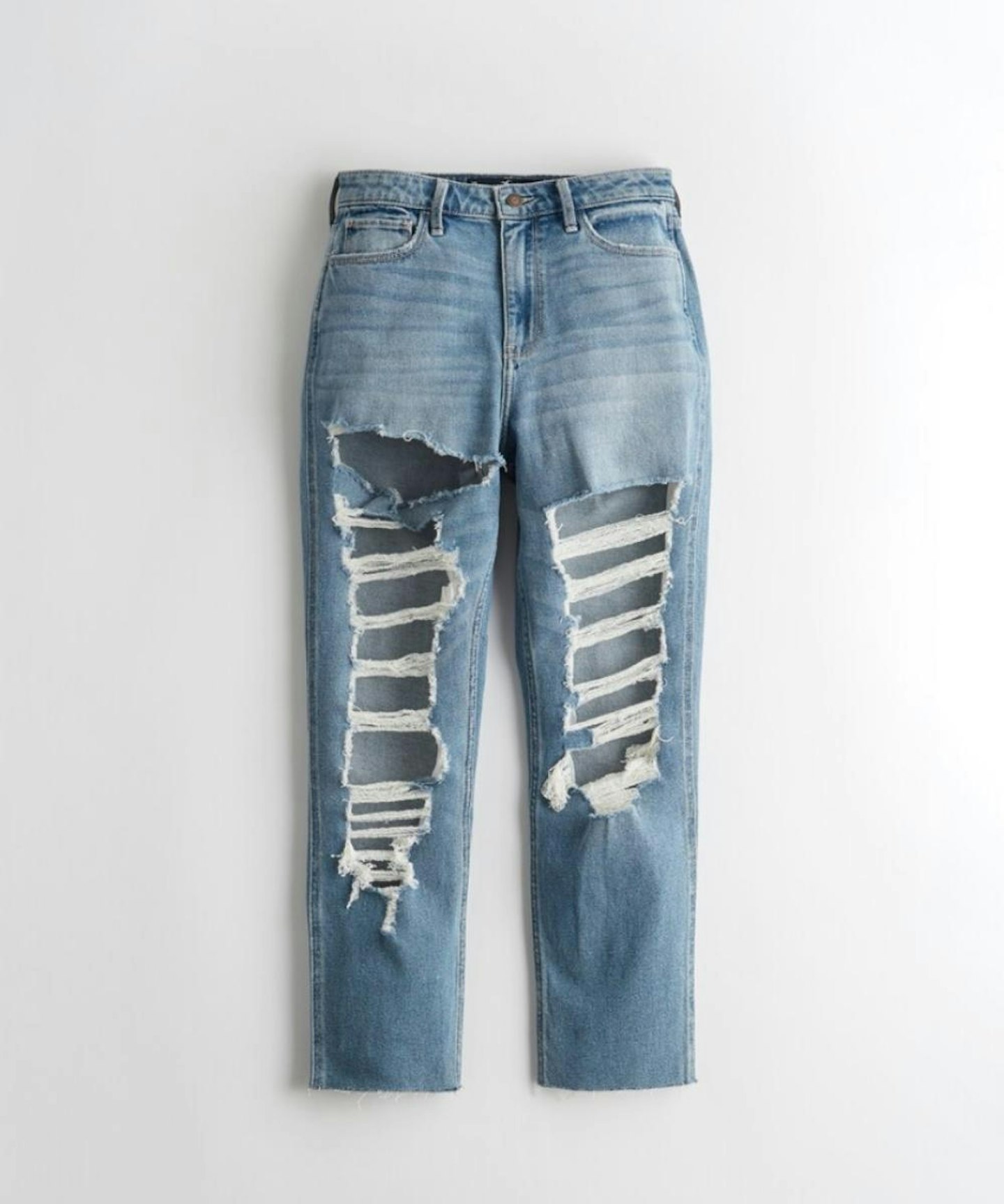 Ultra High-Rise Ripped Medium Wash Mom Jeans