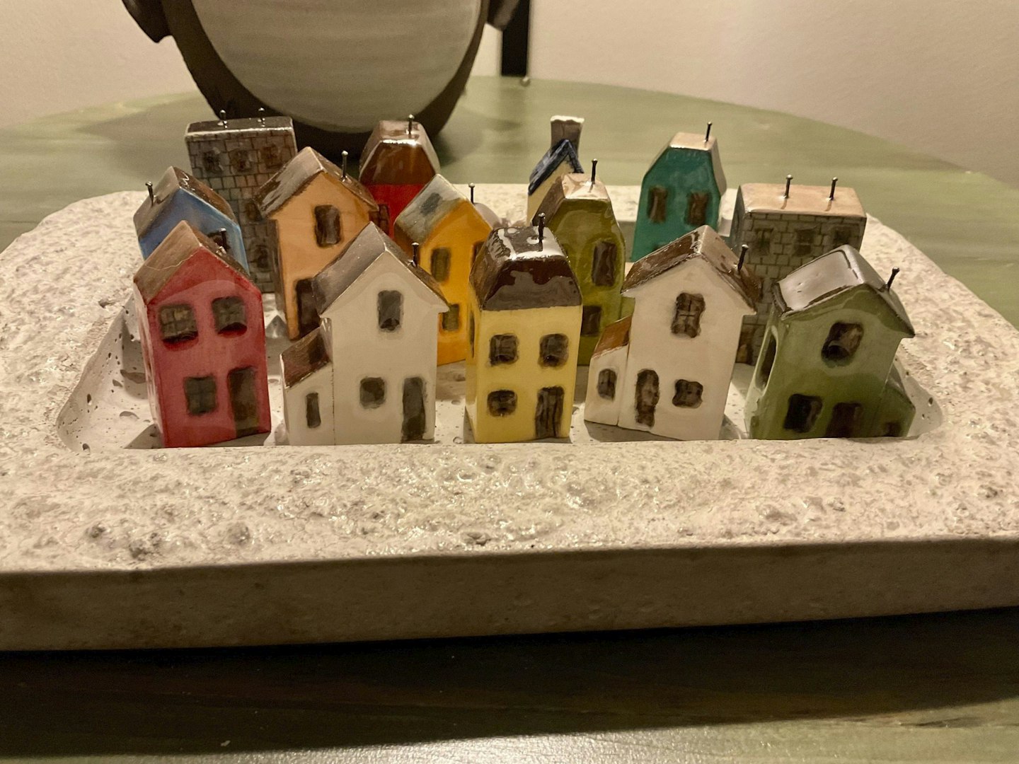 Glossed wooden houses made by a member of LandScape magazine's Makes & Bakes facebook group.