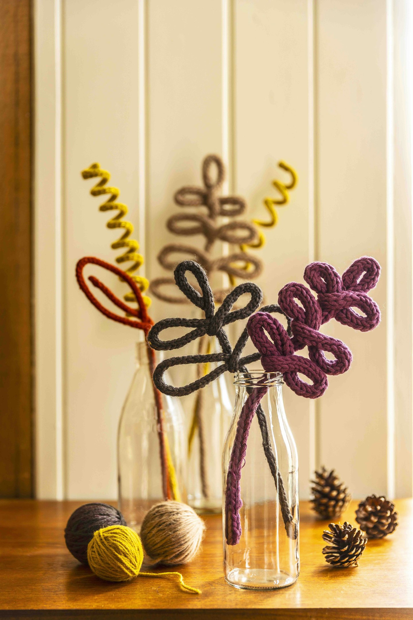 I-cord knitted leaves from the pattern in the October issue of LandScape magazine.