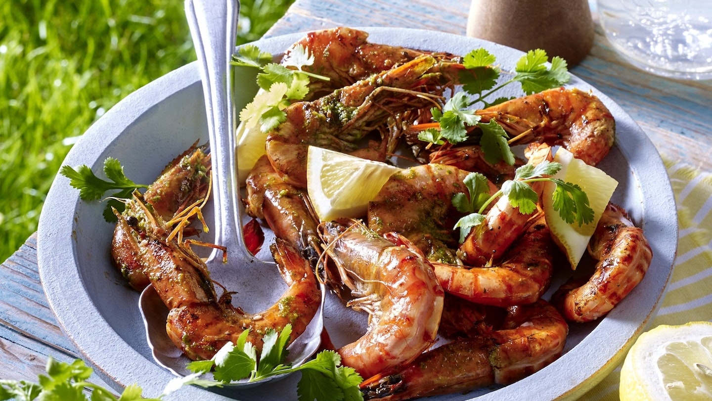 Barbecue lemon and lime chilli tiger prawns