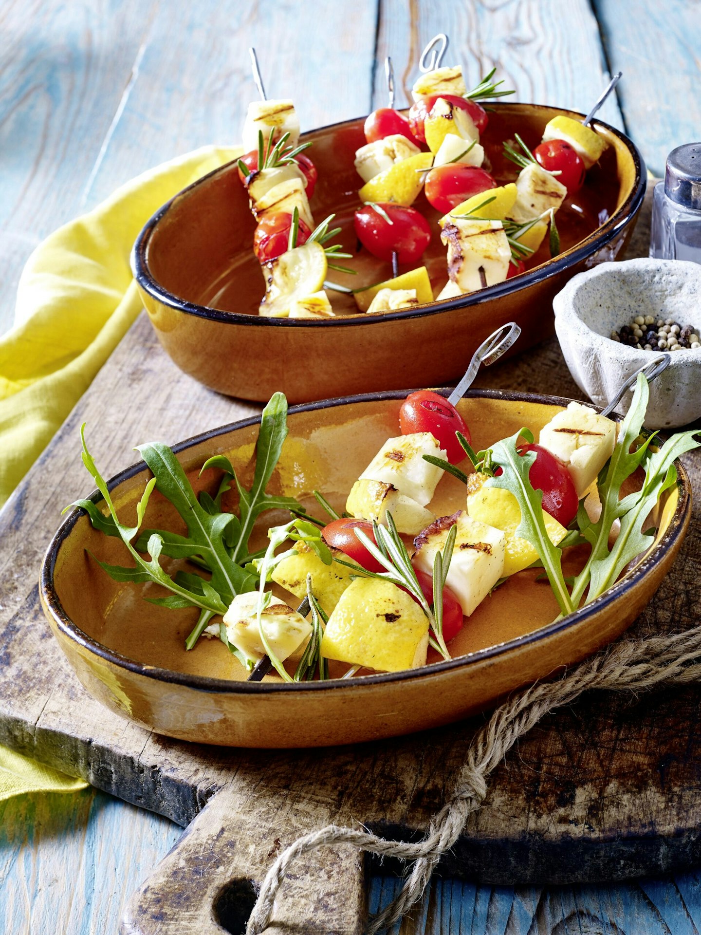 Vegetarian barbecue Skewers halloumi, tomato and rosemary