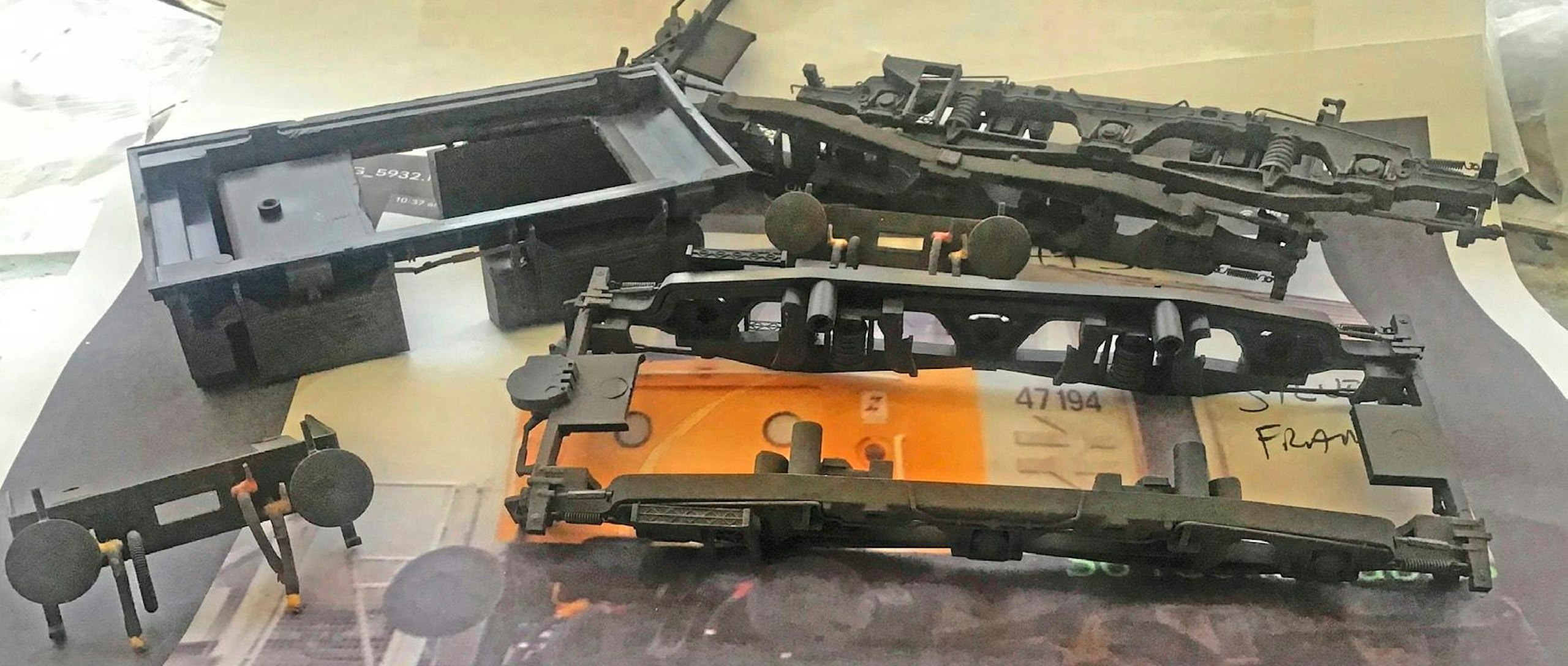 Headstocks primed and painted