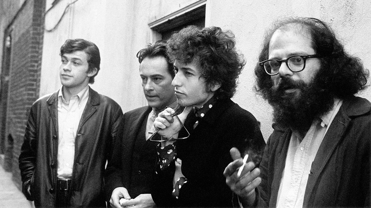 Bob Dylan, Allen Ginsberg, Michael McClure, Robbie Robertson, San Francisco, 1965