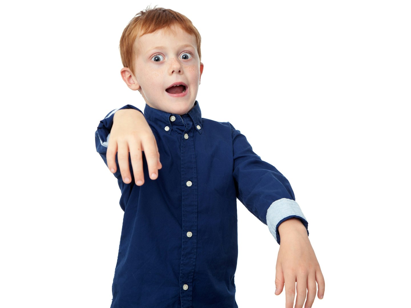 Boy pretending to be zombie