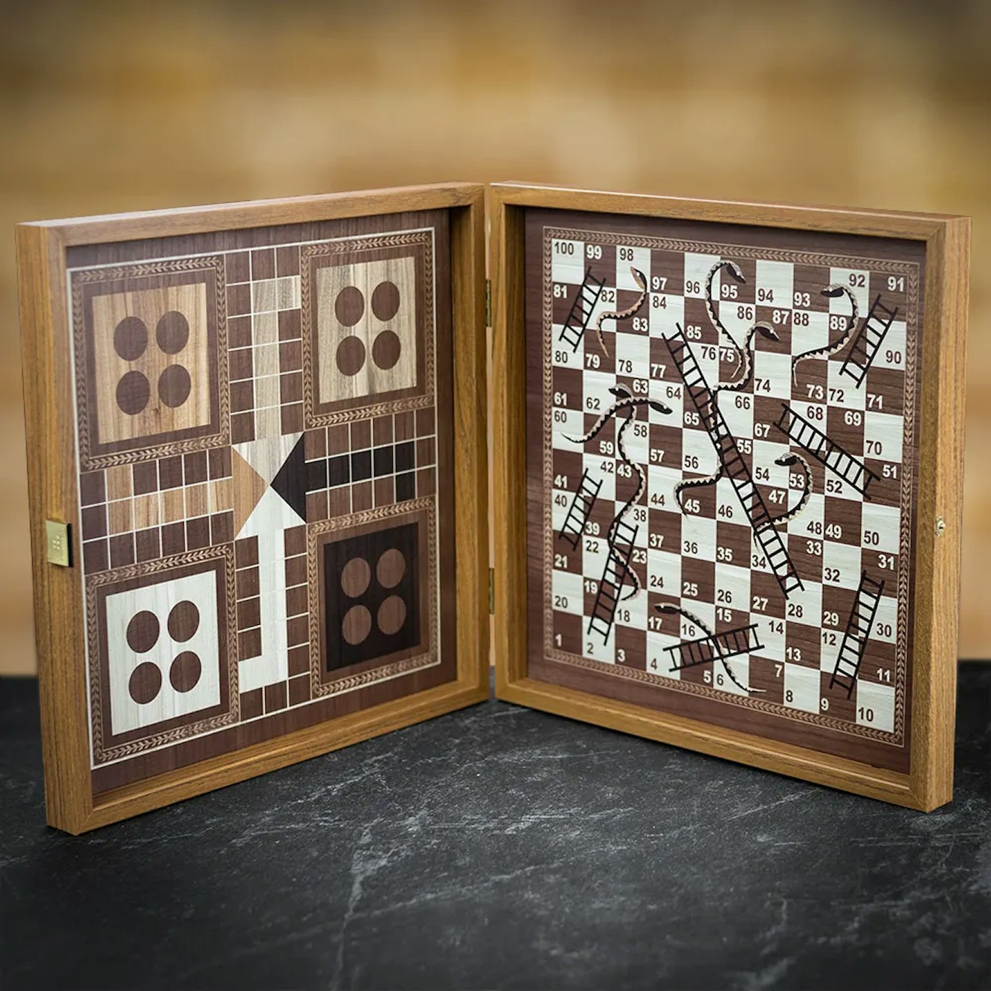 Manopoulos Classic Four in One Wooden Games Compendium in Walnut