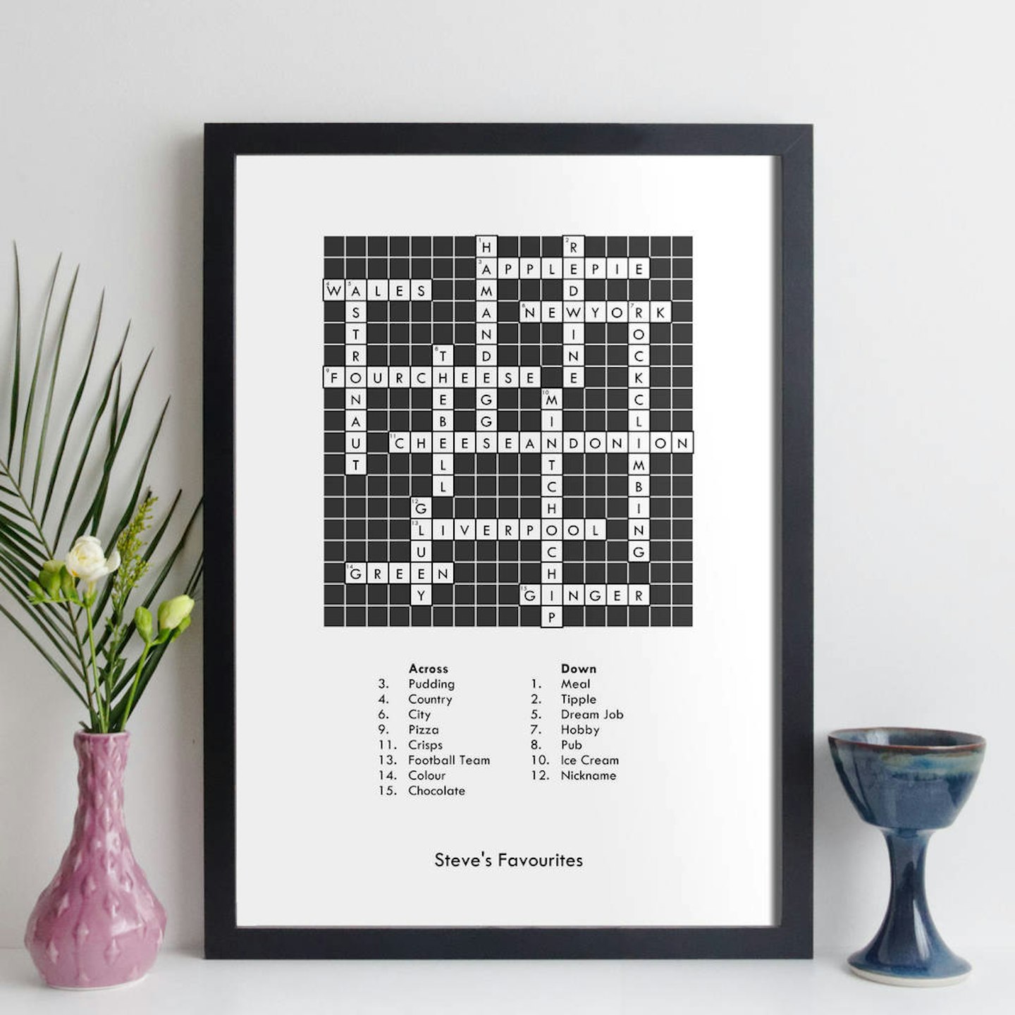 Traditional Crossword with Personalised Clues print