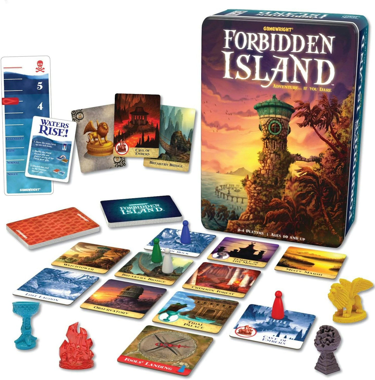 Forbidden Island board game box and contents