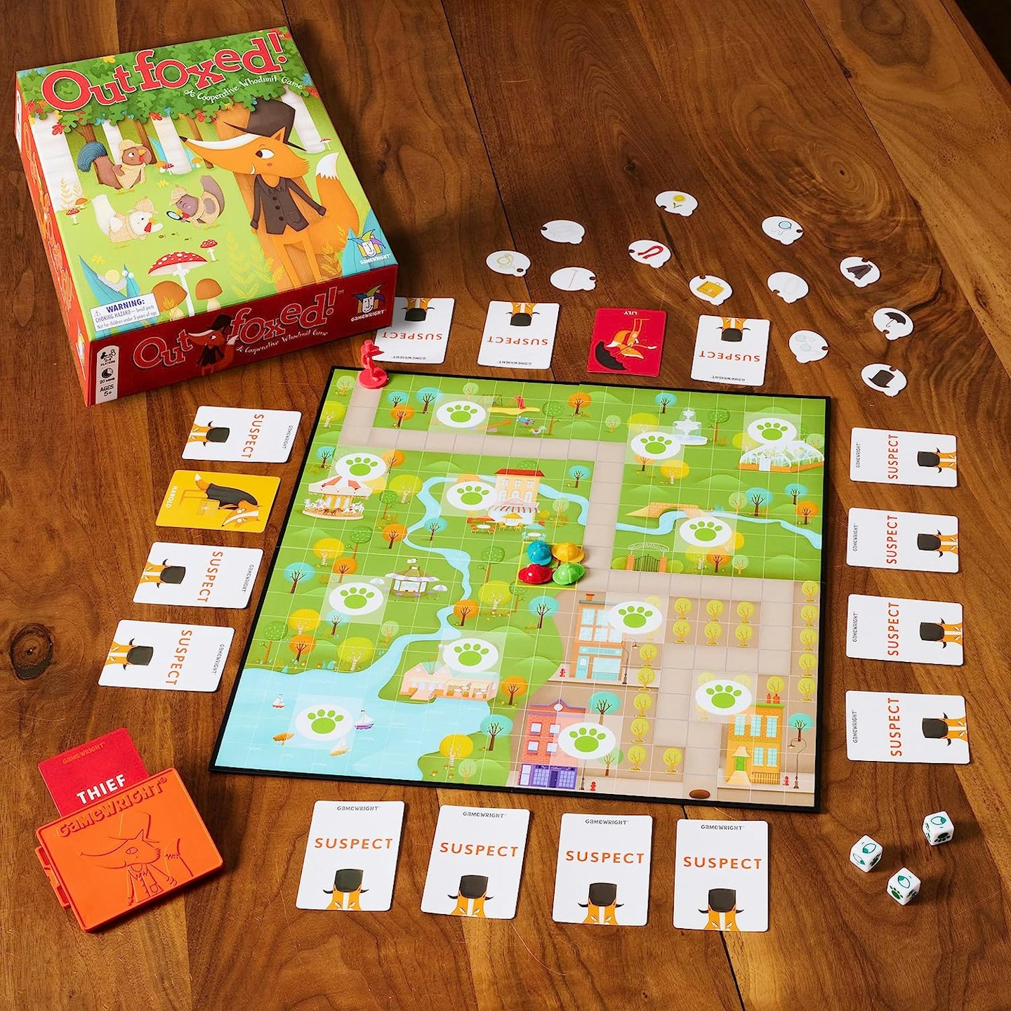 Outfoxed! board game box and contents