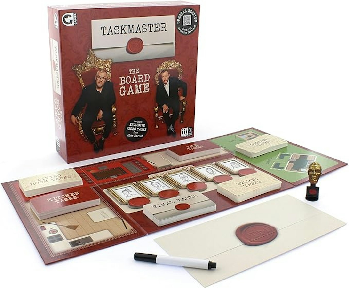 Taskmaster board game box and contents