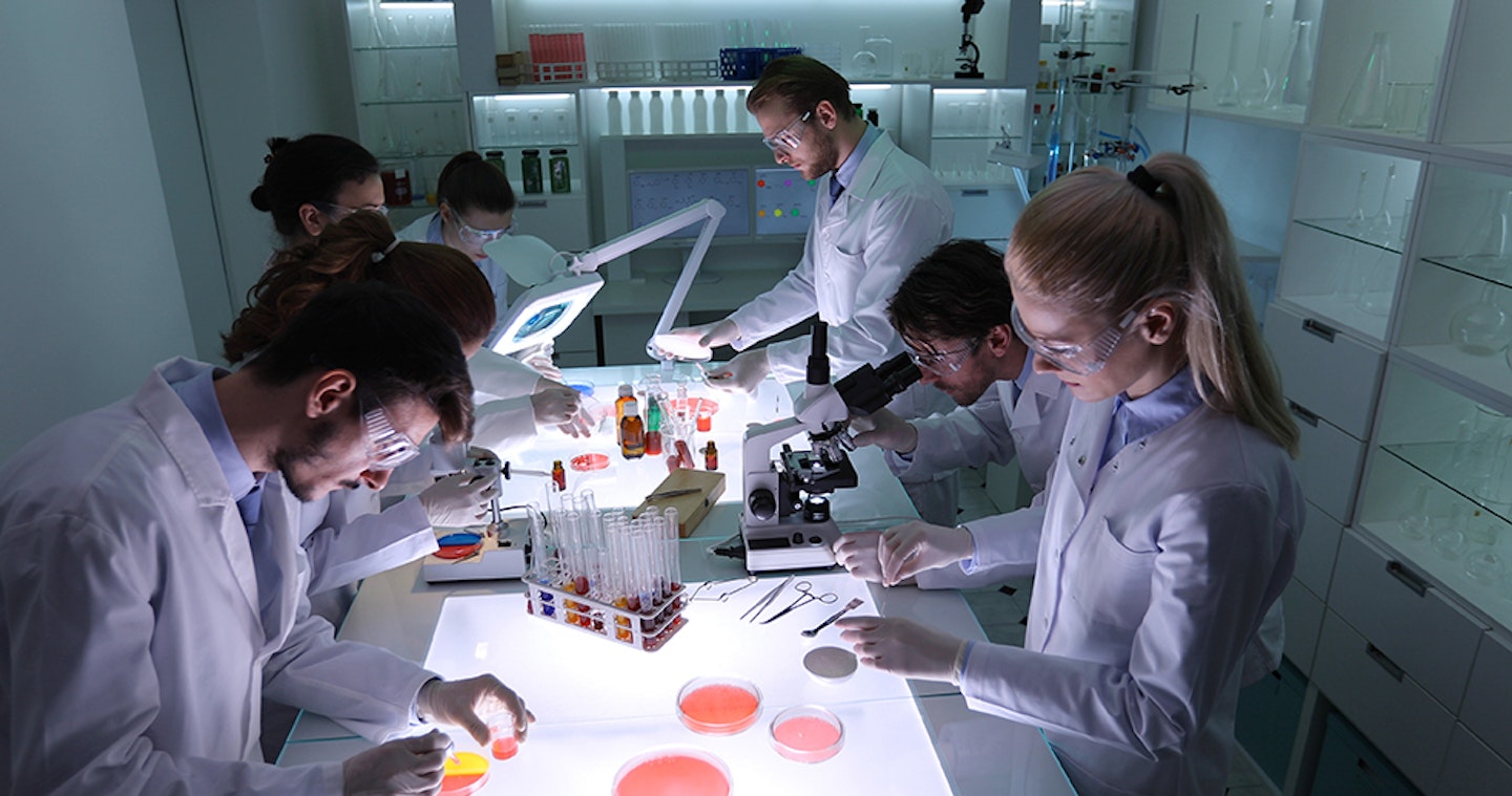 Team of Forensics Scientists Working in Scientific Laboratory, Medical Activity for Researchers in Science Lab
