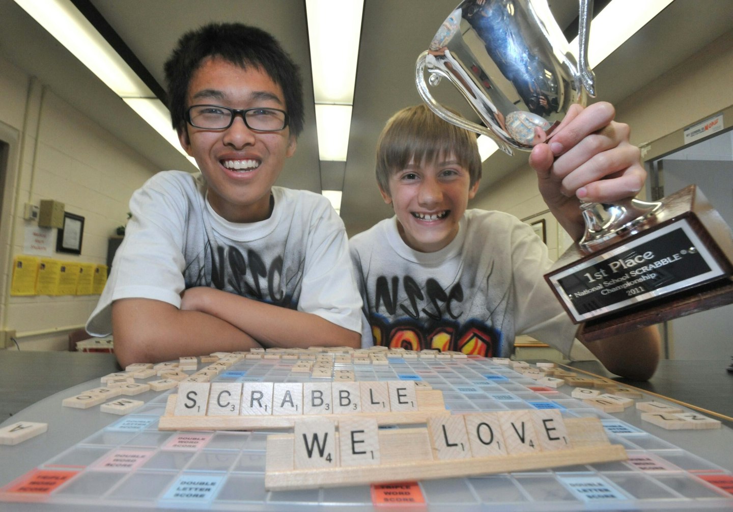 Two Scarborough kids Alex Li ,14 (left) and Jackson Smylie ,13 , who won national Scrabble championship on weekend in Orlando, Florida; one of just three Cdn teams even entered on April 18 2011.