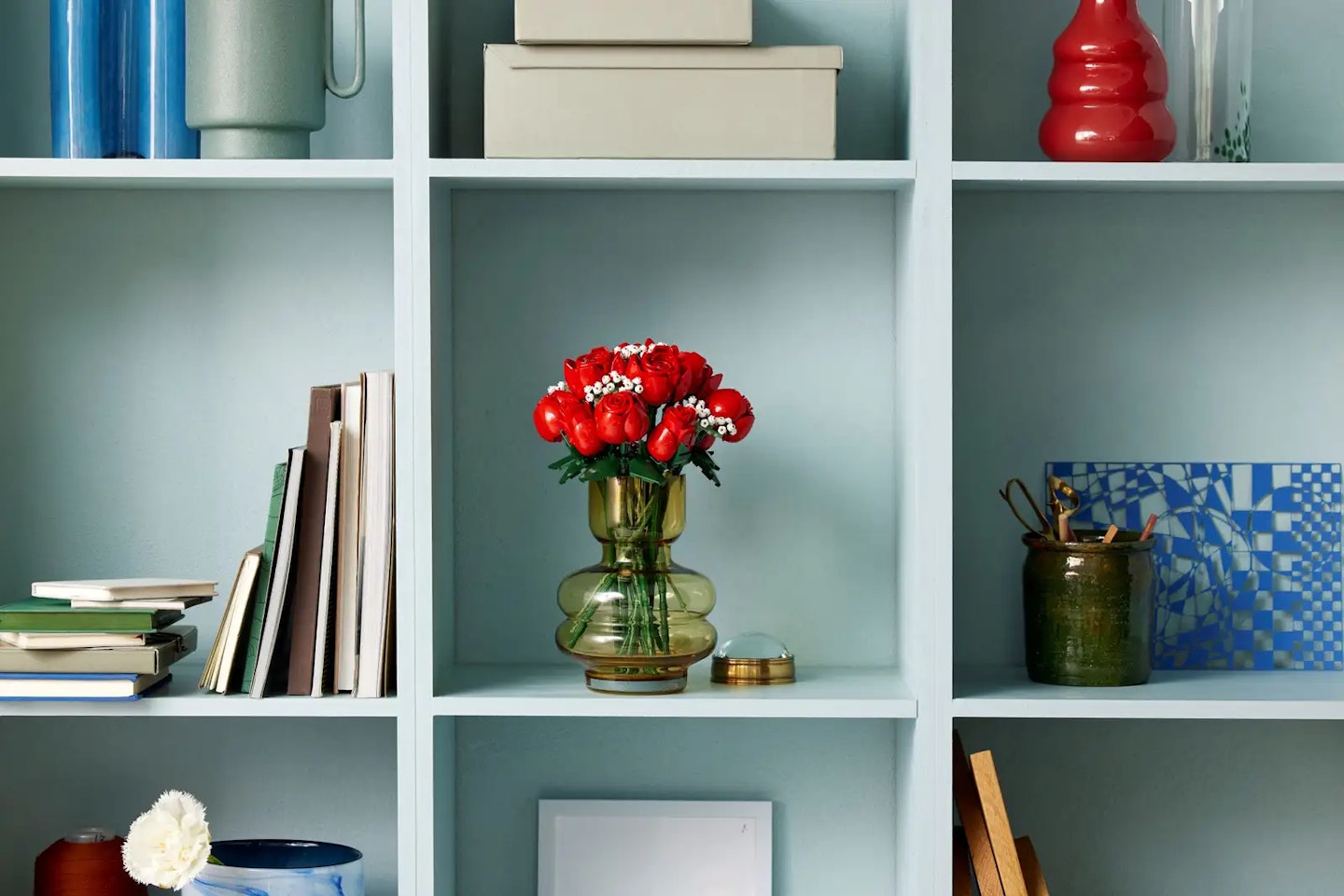 Bouquet of LEGO Roses on shelf