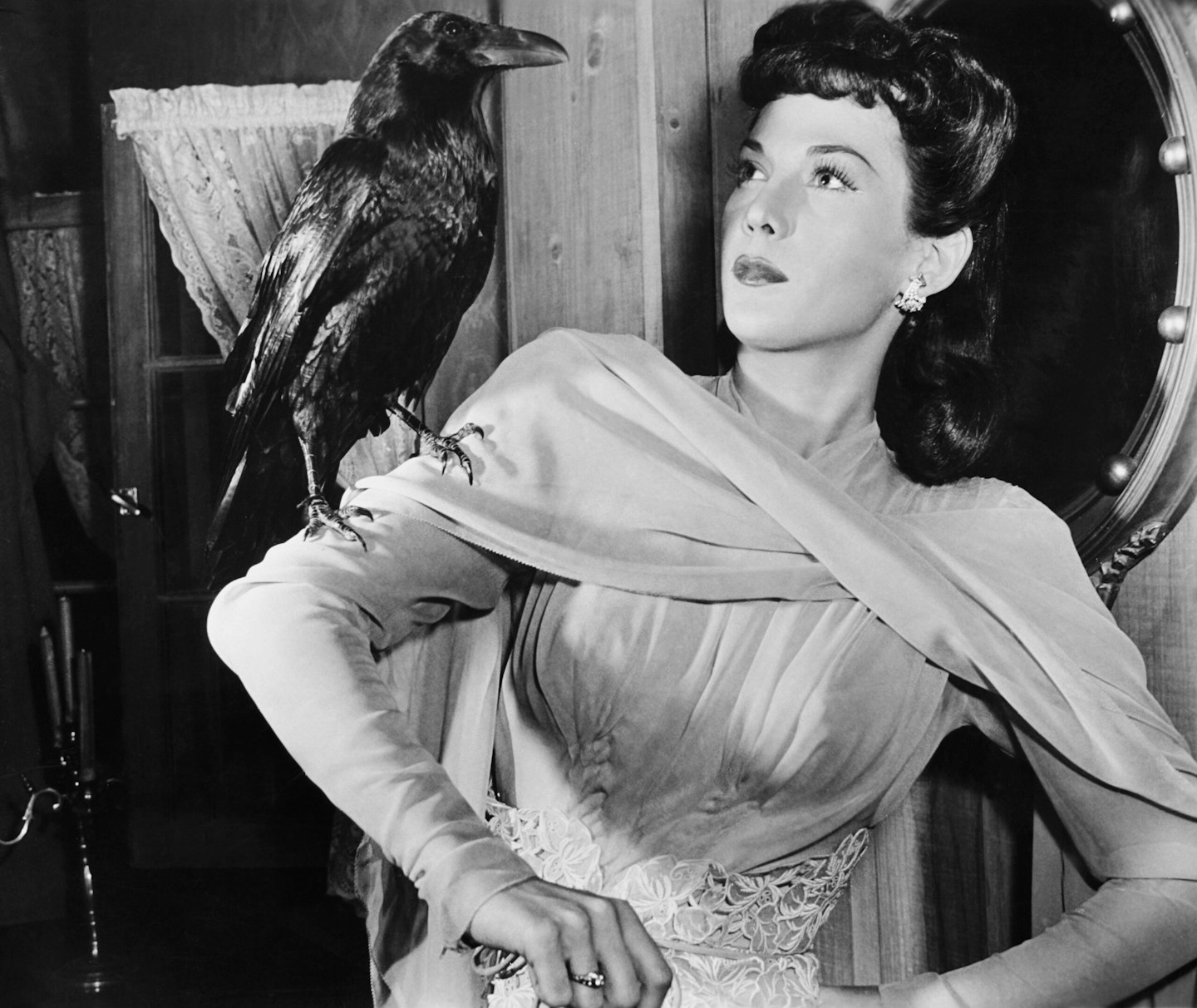 Louise Allbritton and Jimmy the Raven in Son of Dracula (1943)