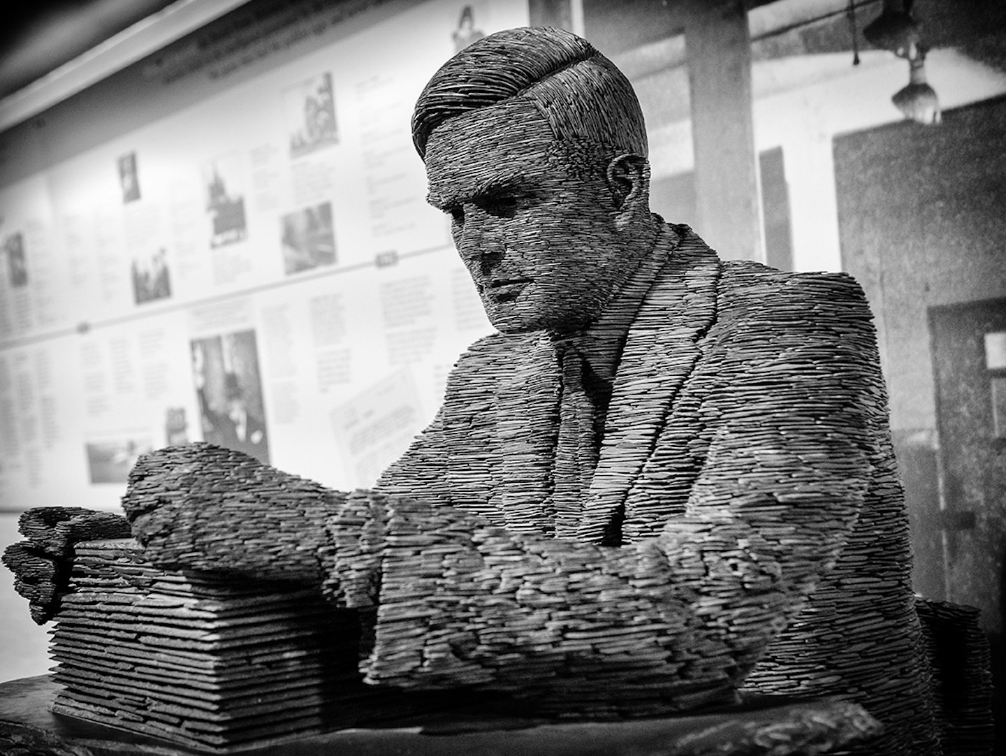 Slate statue of Mathematician Alan Turing at Bletchley Park