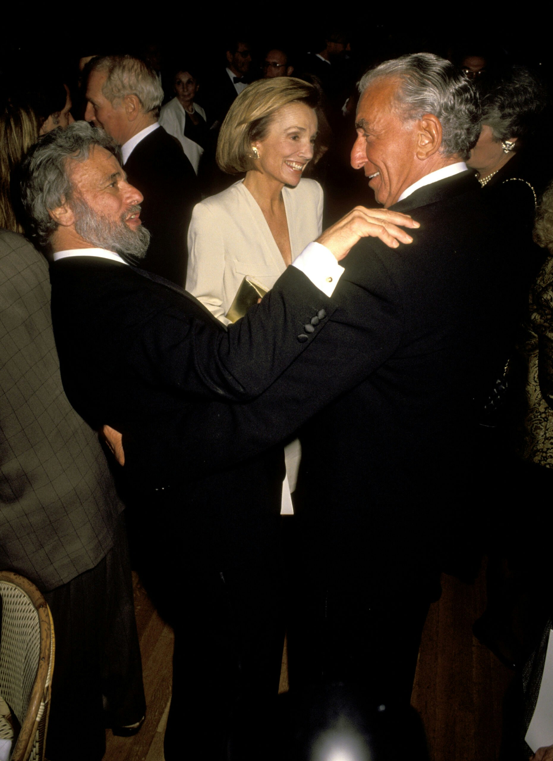 Stephen Sondheim, Lee Radziwell, and Herb Ross during The Poetry of Song Benefit Honoring Stephen Sondheim at Laura Belle Club in New York City, New York, United States. (Photo by Ron Galella/Ron Galella Collection via Getty Images)