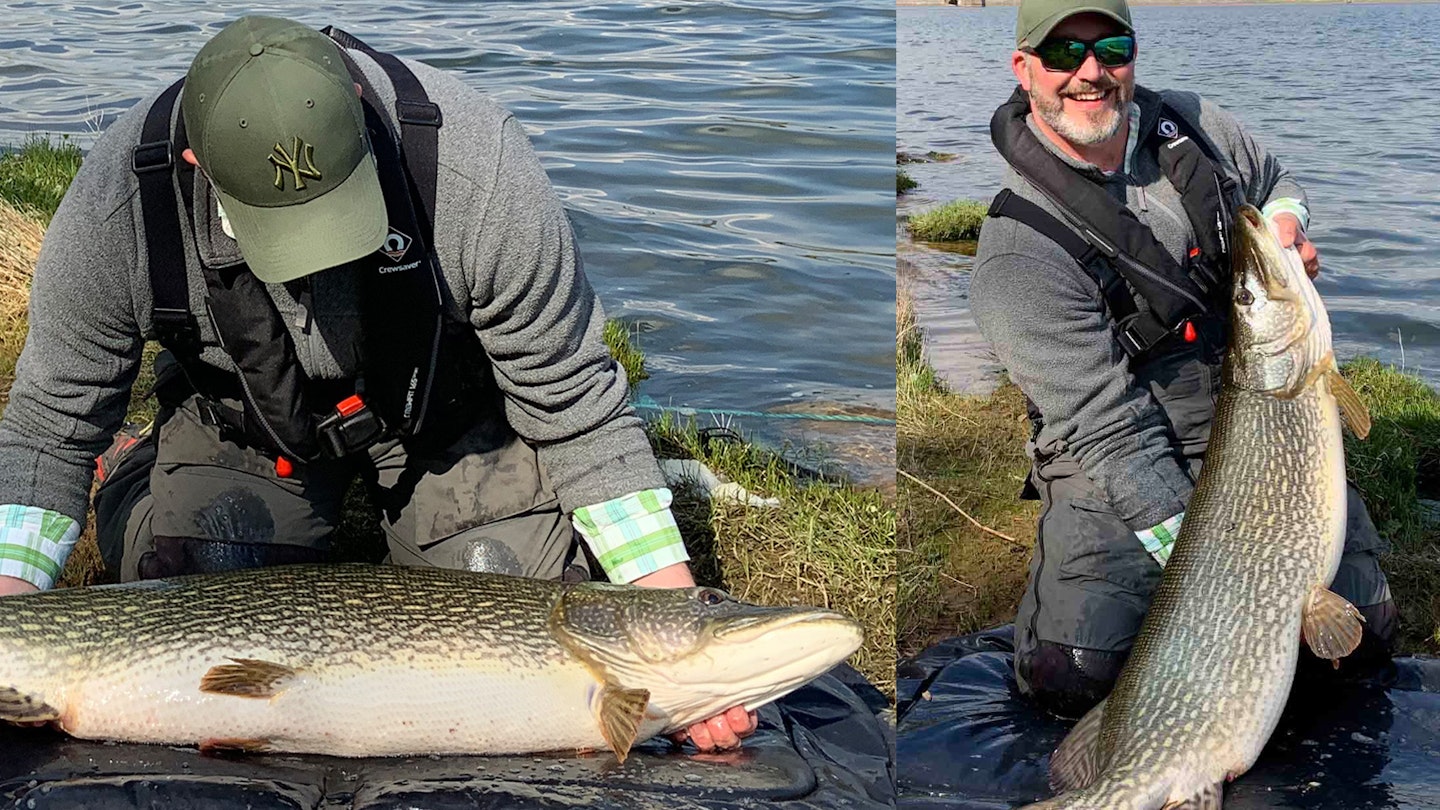 Giant 41lb-plus pike is landed on a fly after 20-minute battle