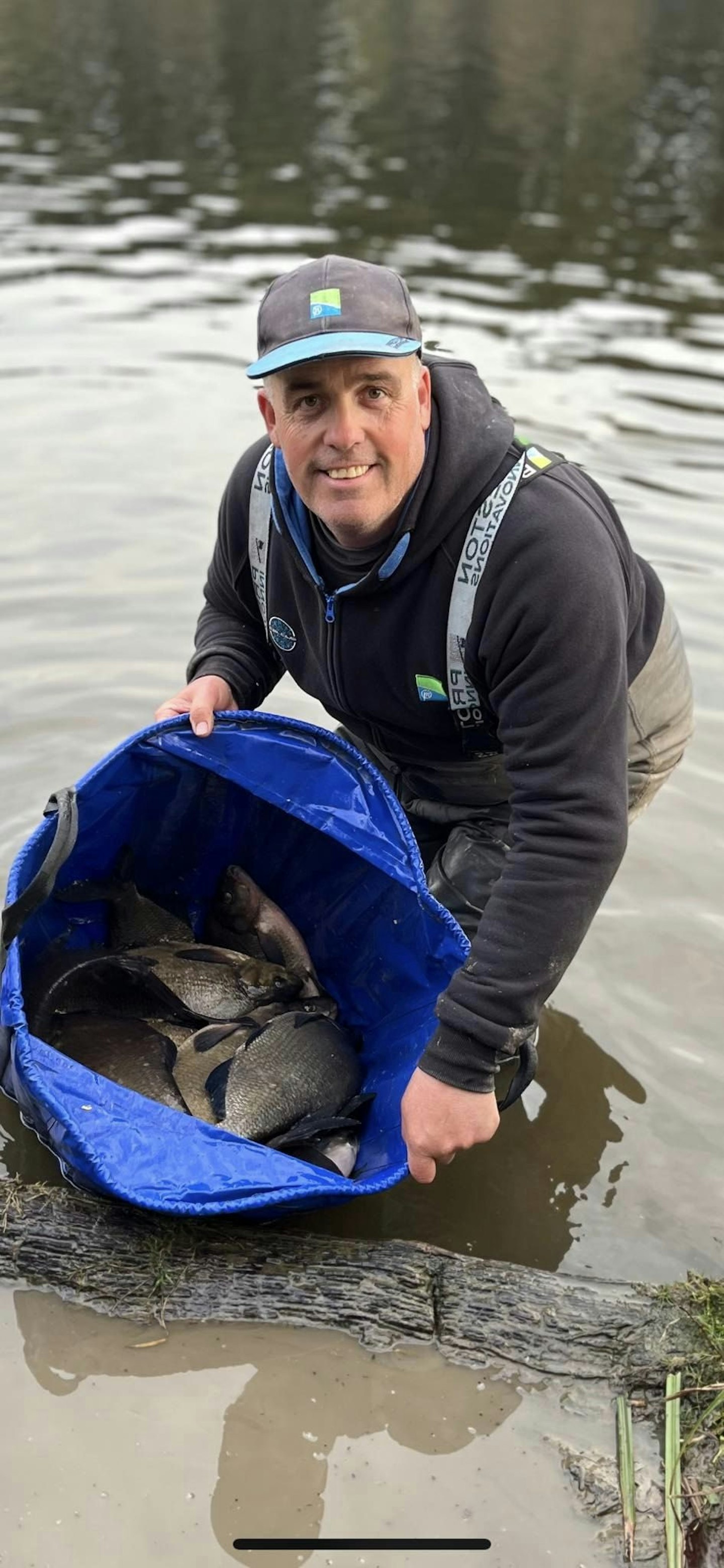 Des Shipp with part of his 144lb bream catch.