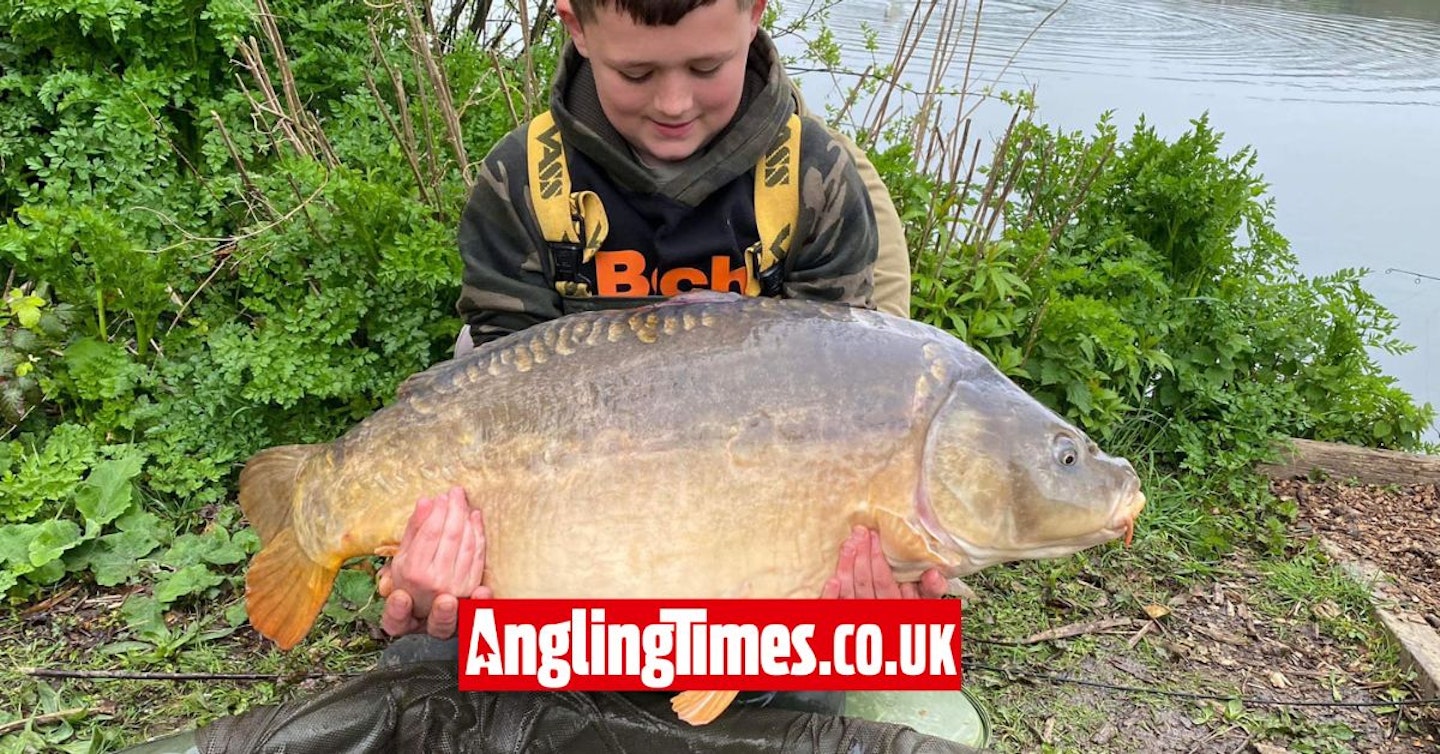 11-year-old catches 40lb carp on his own bait