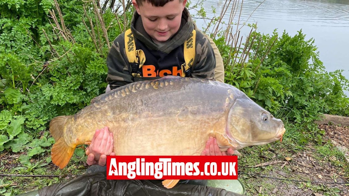 11-year-old catches 40lb carp on his own bait