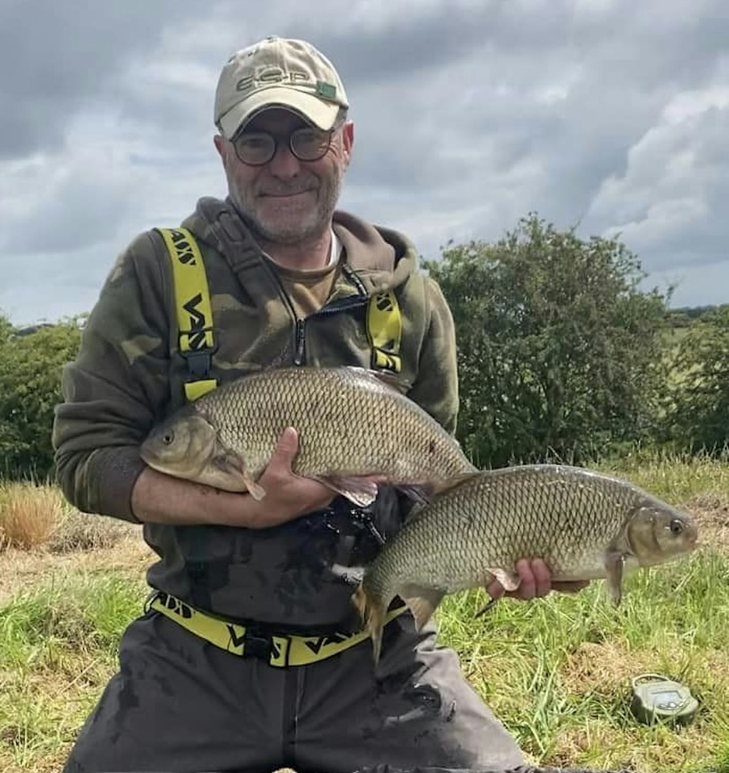 Chris Darke with his unusual brace of huge river ide.