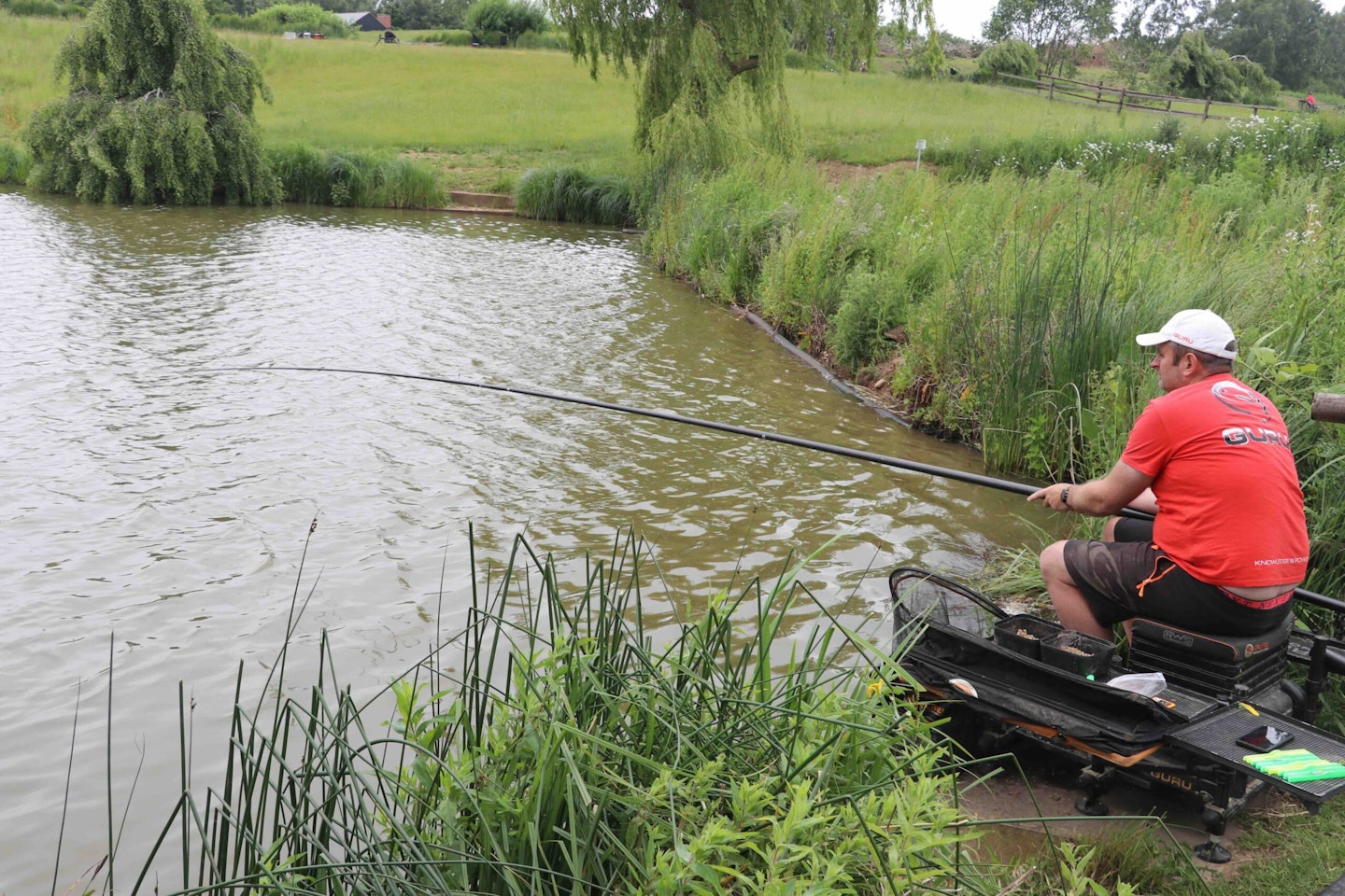 Fishing at an angle helps keep hooked fish away from feeding ones.